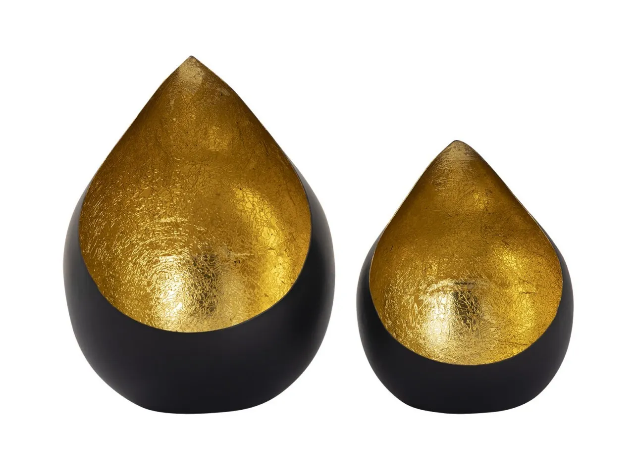 tinkaro Windlichter Set 2-teilig JENO Metallblech Teelichthalter Schwarz/Gold