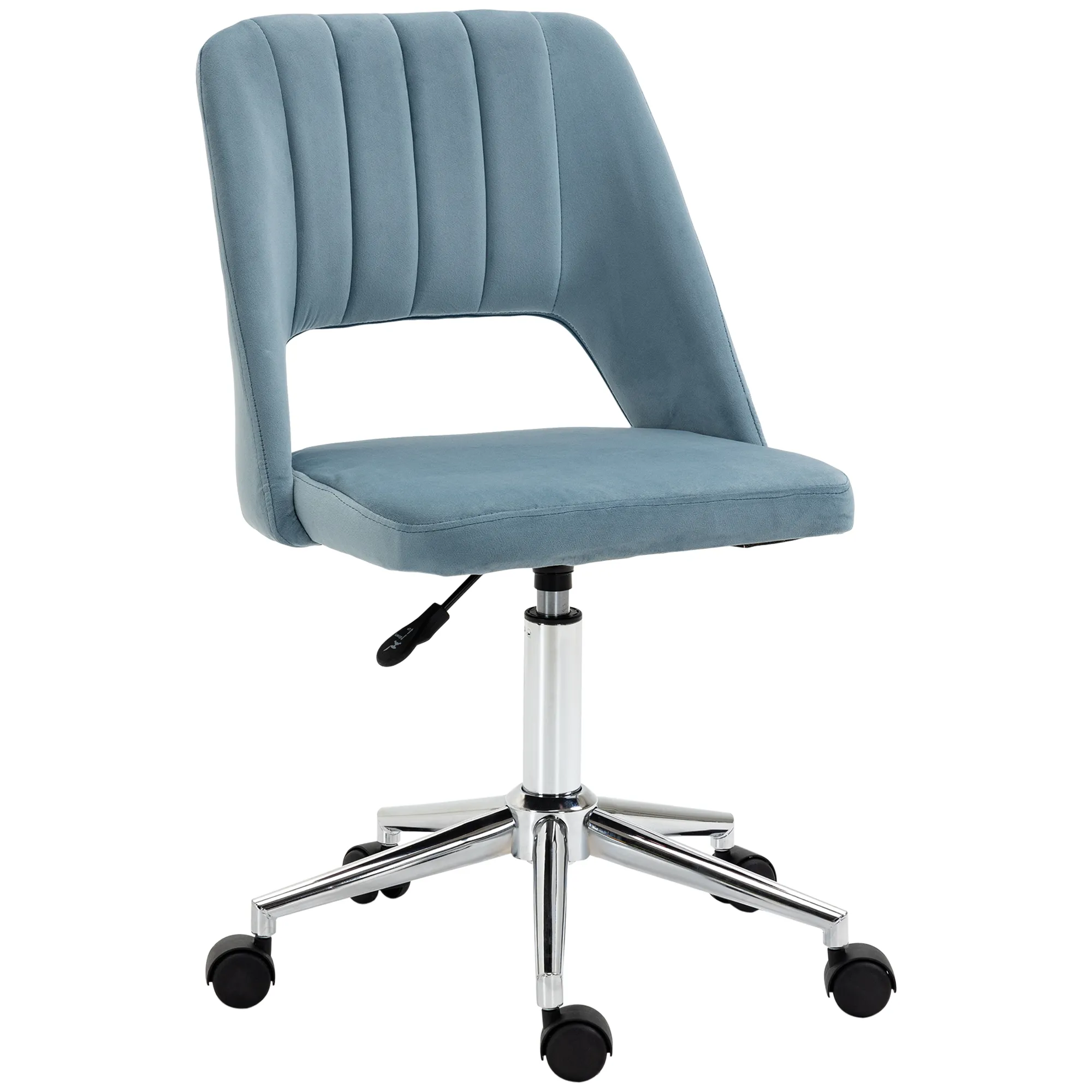 Schreibtischstuhl, Höhenverstellbar Homeoffice Stuhl ohne Armlehne, drehbar Bürostuhl mit Samtoptik, Ergonomisch Schminkstuhl für Schlafzimmer, Arbeitszimmer, Blau