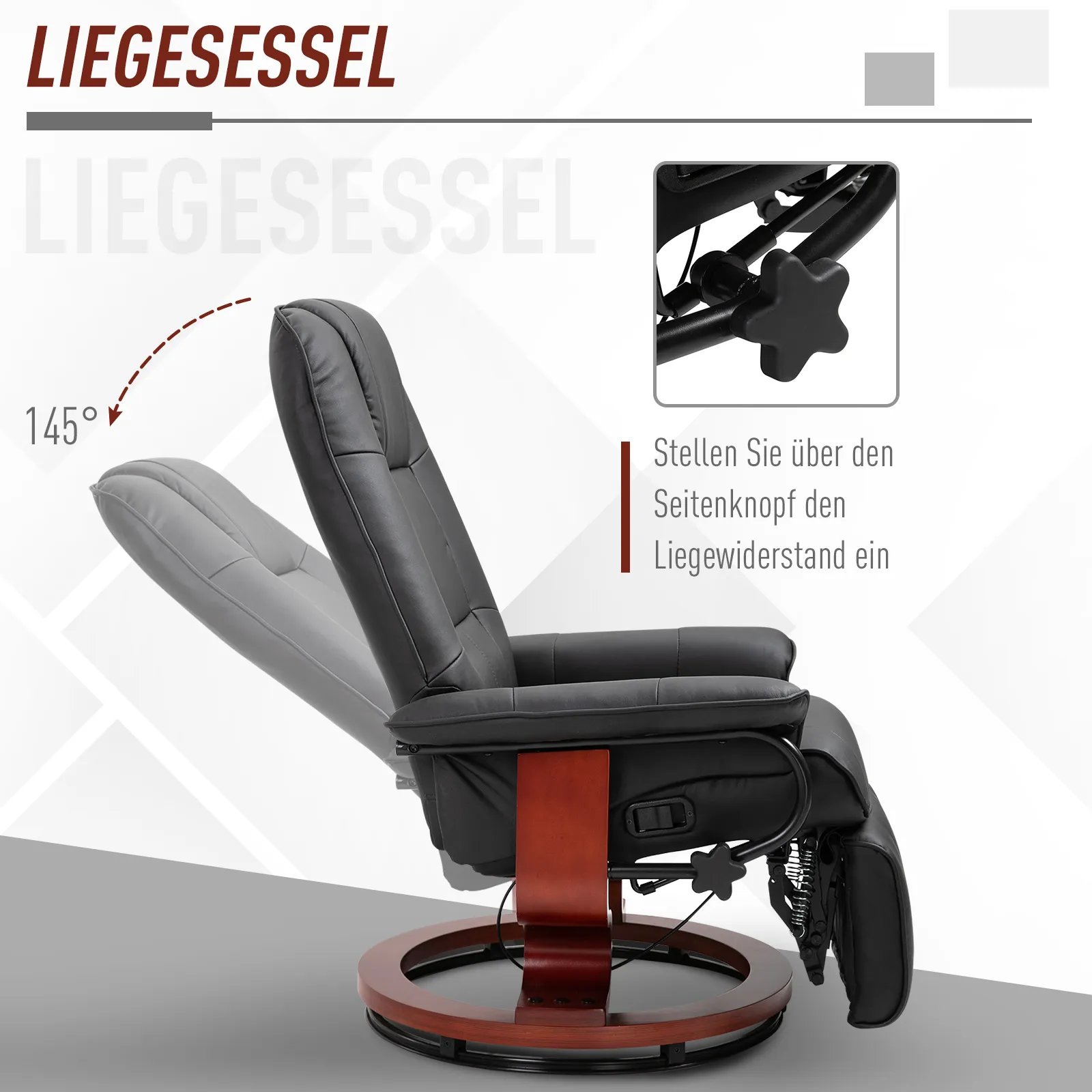 Relaxsessel Fernsehsessel Liegesessel Kunstleder 360° Drehstuhl 145° neigbar Schwarz 78 x 87 x 100 cm