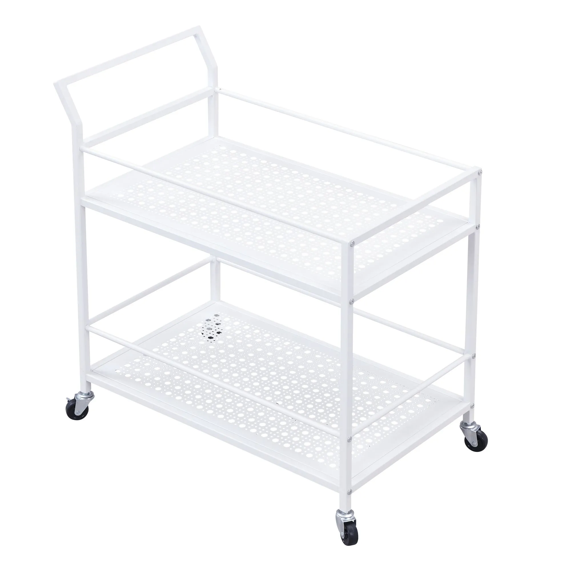 Servierwagen Metall Weiß 79x45x83 cm mit Rollen & Bremsen