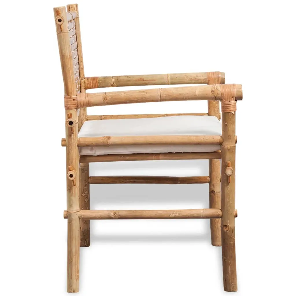 Tisch- und Stuhl-Set Bambus 50x40x50 cm Weiß mit Sitzkissen