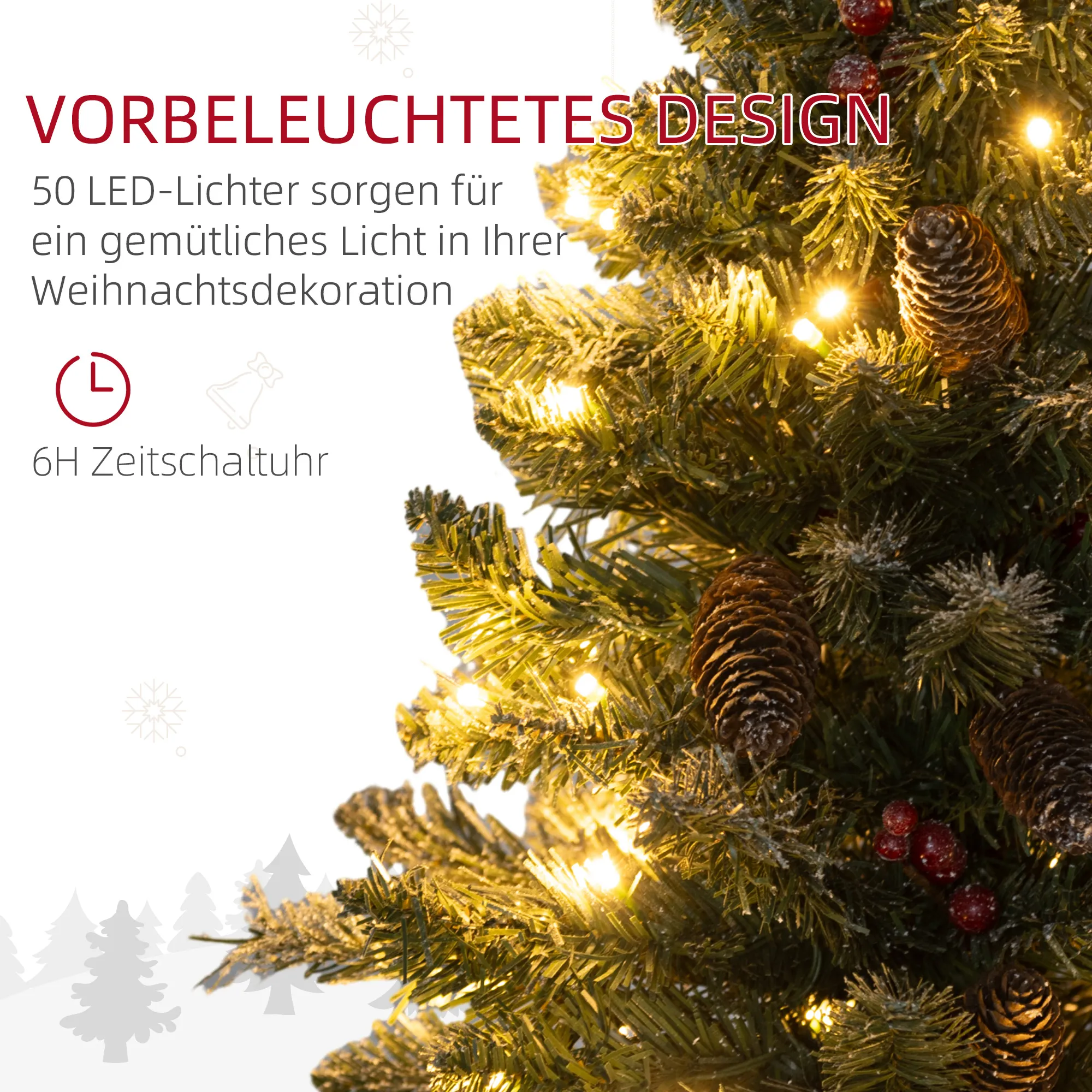 Weihnachtsbaum mit LED-Beleuchtung, 60 cm, Grün/Weiß, Kunststoff