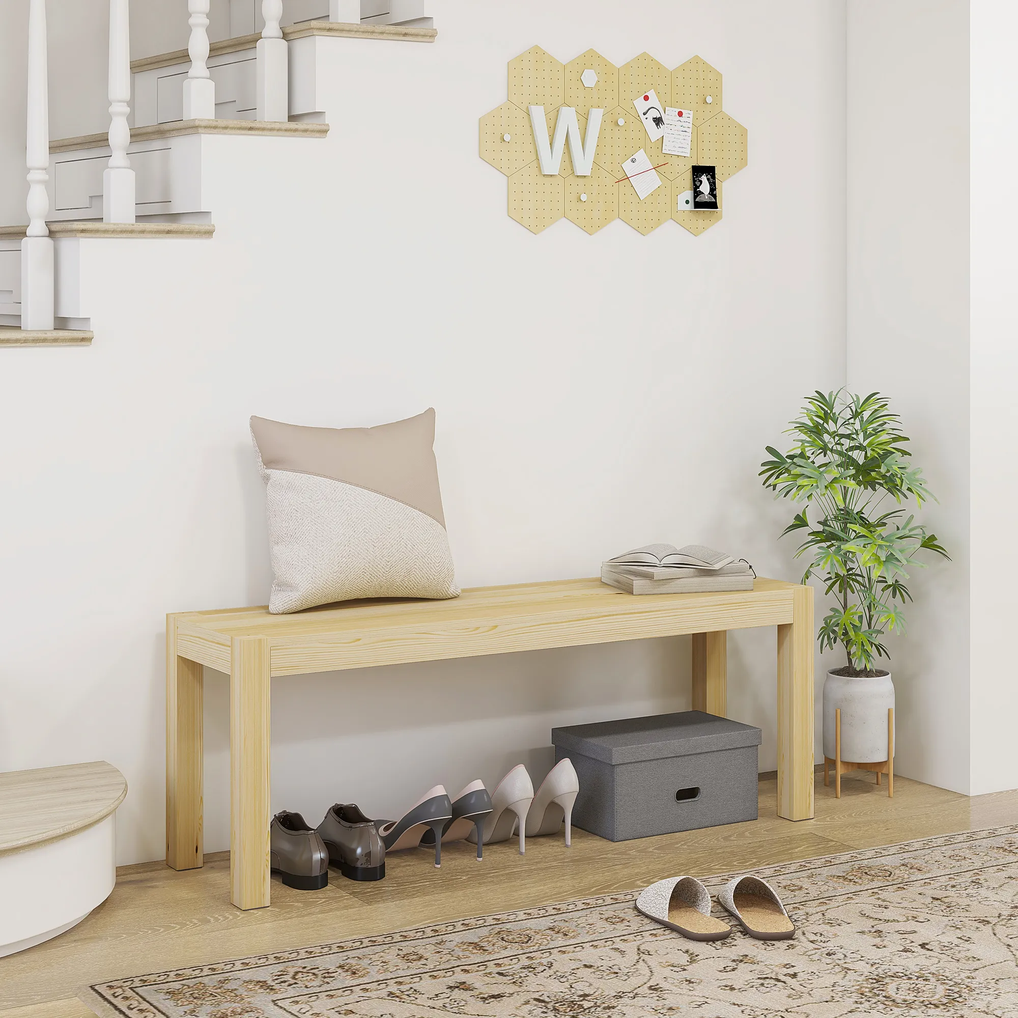 Sitzbank aus Kiefernholz 120L x 33B x 45H cm in Natur