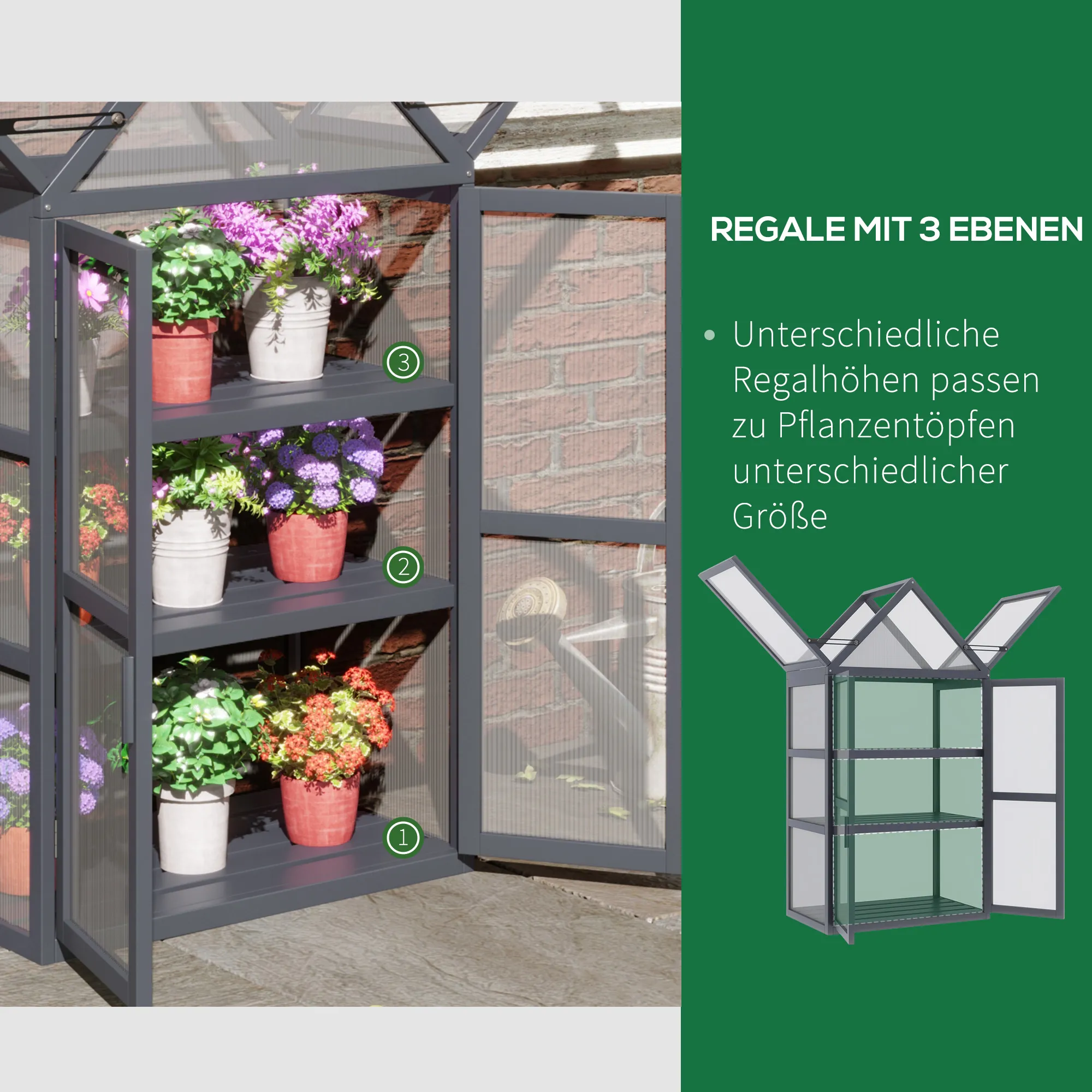 Kompaktes Gewächshaus 70,5L x 42B x 132H cm Grau