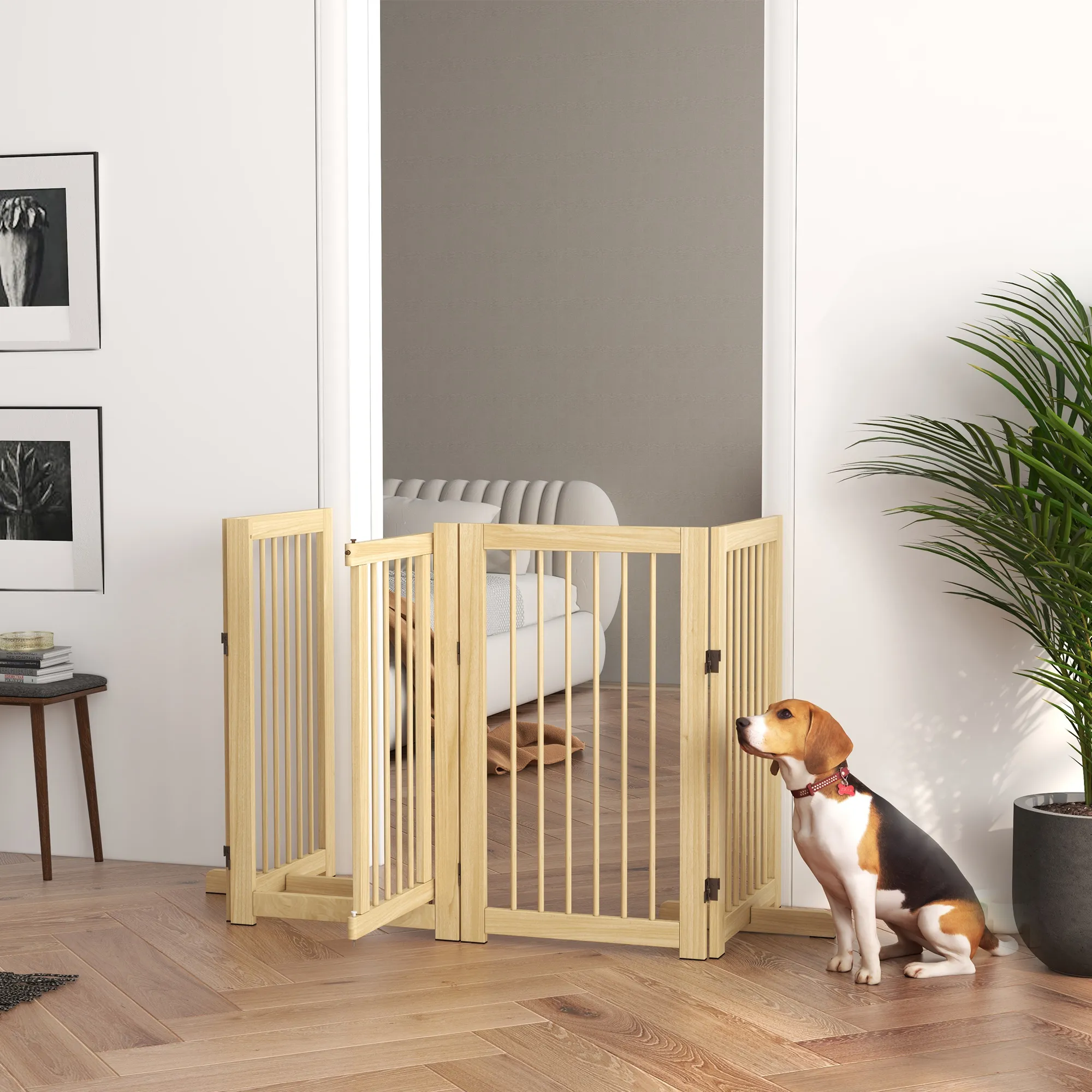 Hunde-Absperrgitter aus Kiefernholz klappbar mit Tür 220x91cm