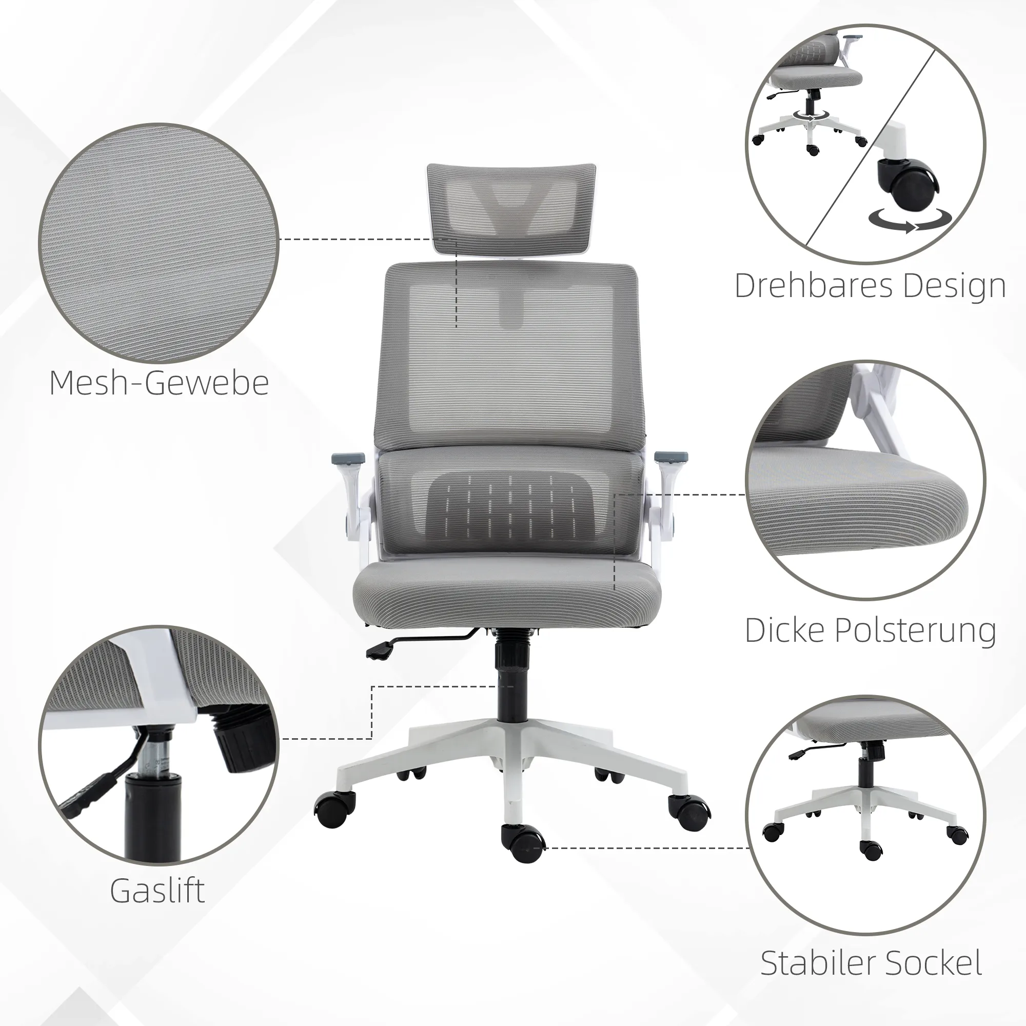 Bürostuhl Schreibtischstuhl Office-Stuhl, höhenverstellbar, 1 Kopfstütze, 58 x 61 x 119 cm. Schwarz