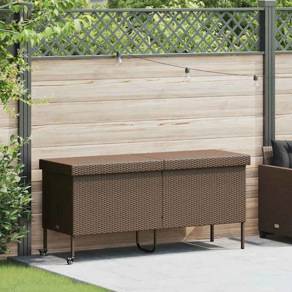Braune Gartenbox aus PE-Rattan mit Stahlgestell 160x55x75 cm