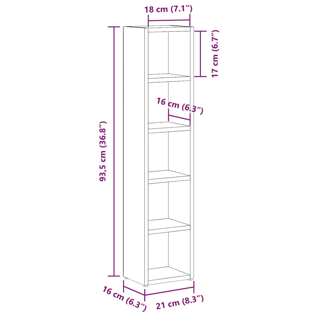 CD-Regal Betongrau 21x16x93,5 cm aus Holzwerkstoff