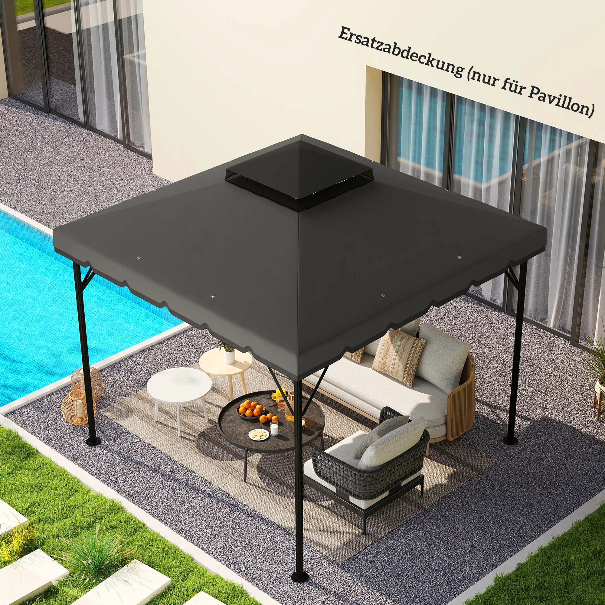 Ersatzdach 3 x 3 m Hellgrau+Dunkelgrau für Pavillon
