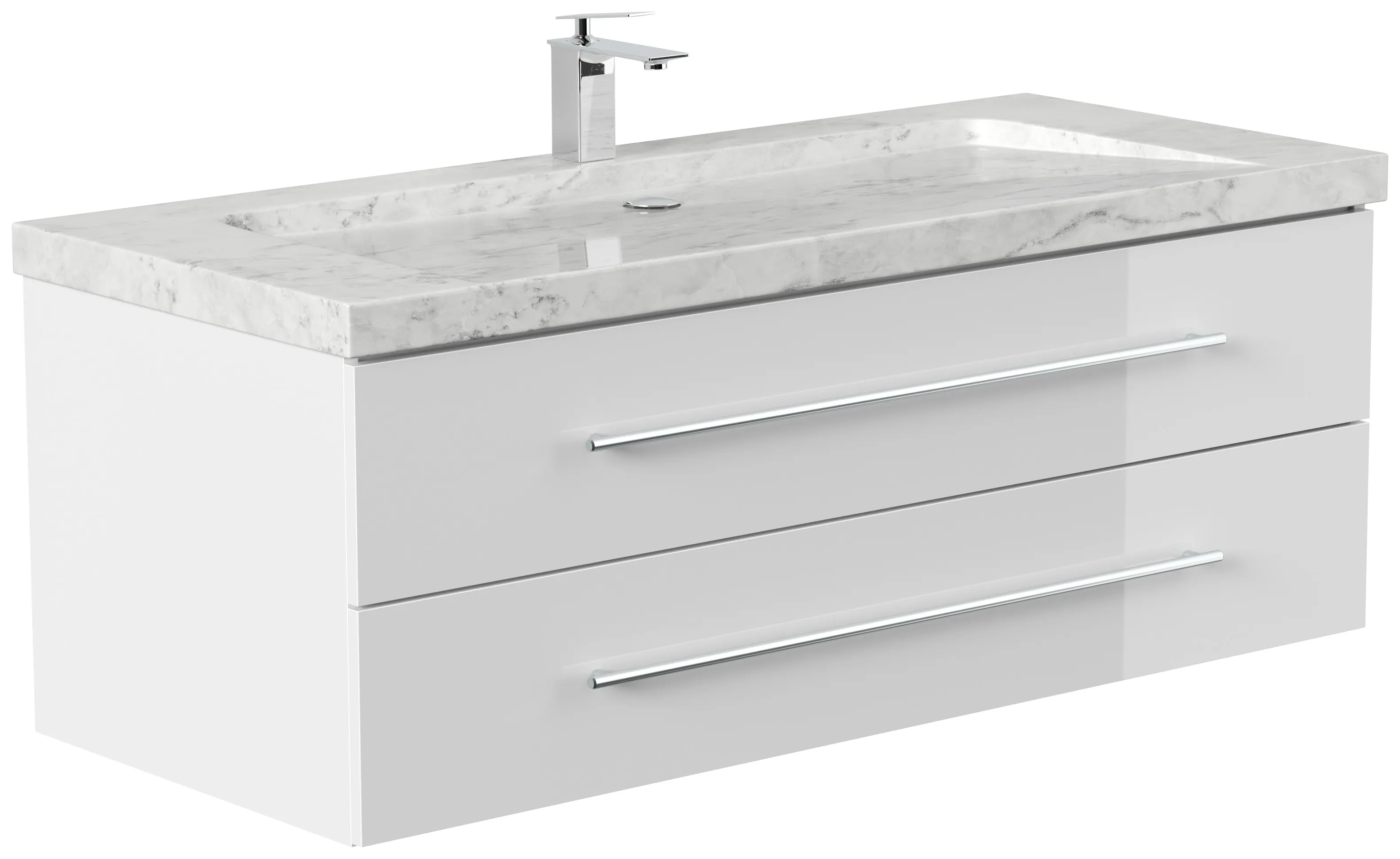 Badmöbel Marmor Carrara White YAMO 130 cm 1 Hahnloch SoftClose weiß hochglanz