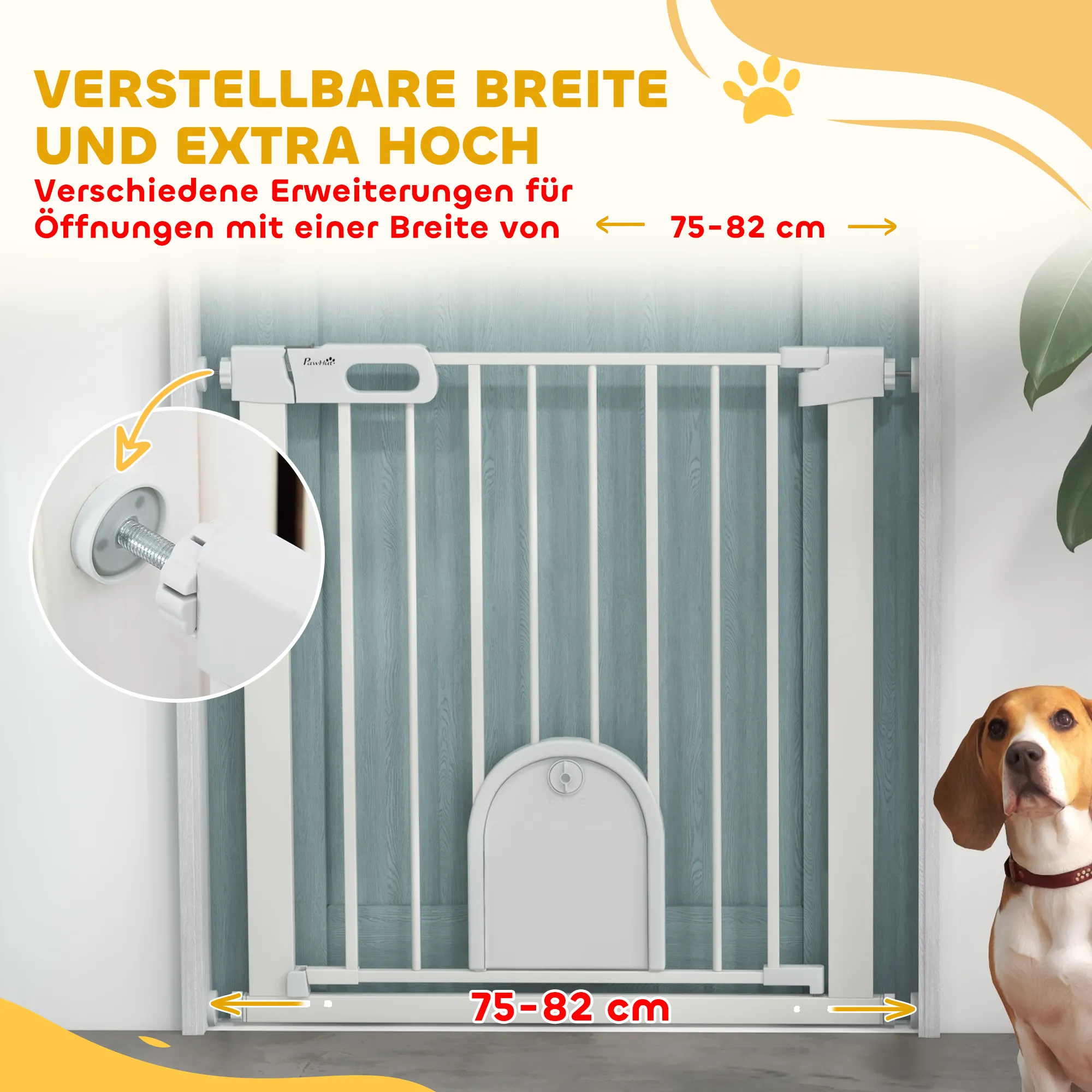 Treppenschutzgitter für Haustiere aus Stahl, 75-82 cm, Weiß