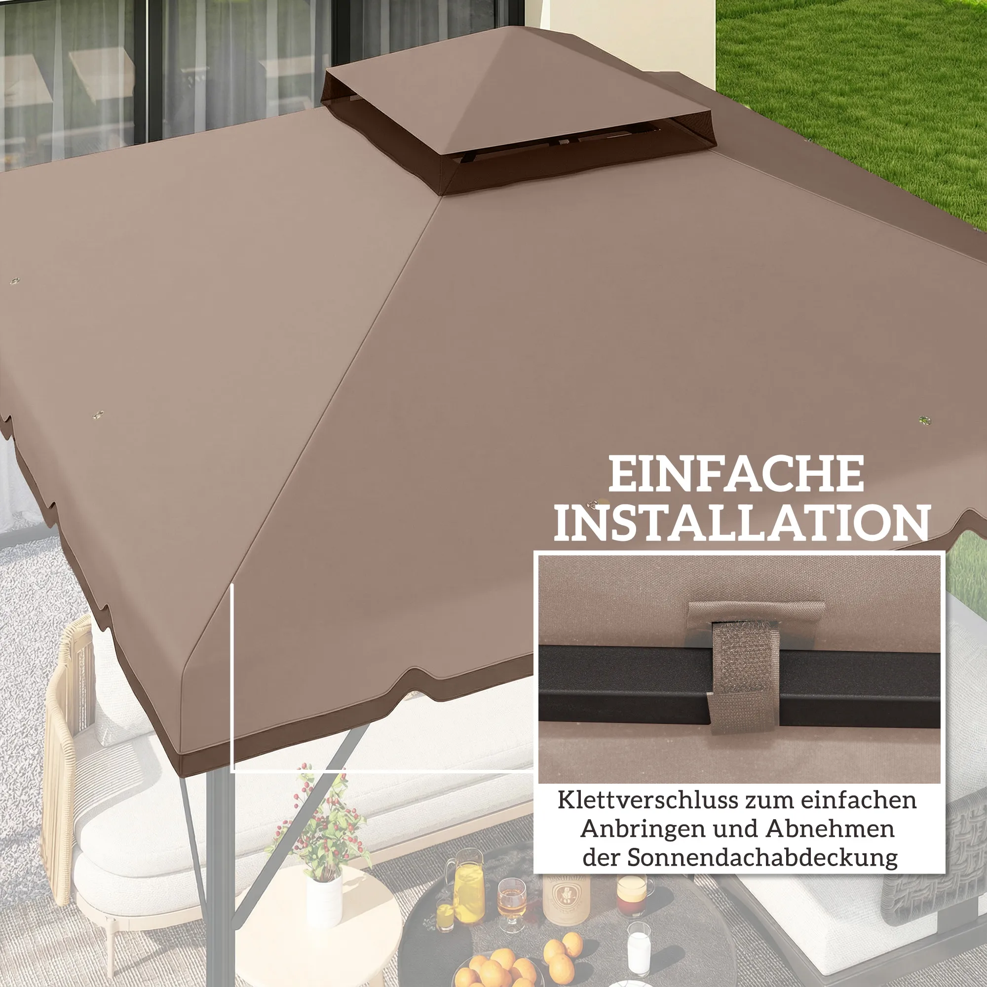 Ersatzdach 3 x 3 m Khaki+Braun für Pavillon