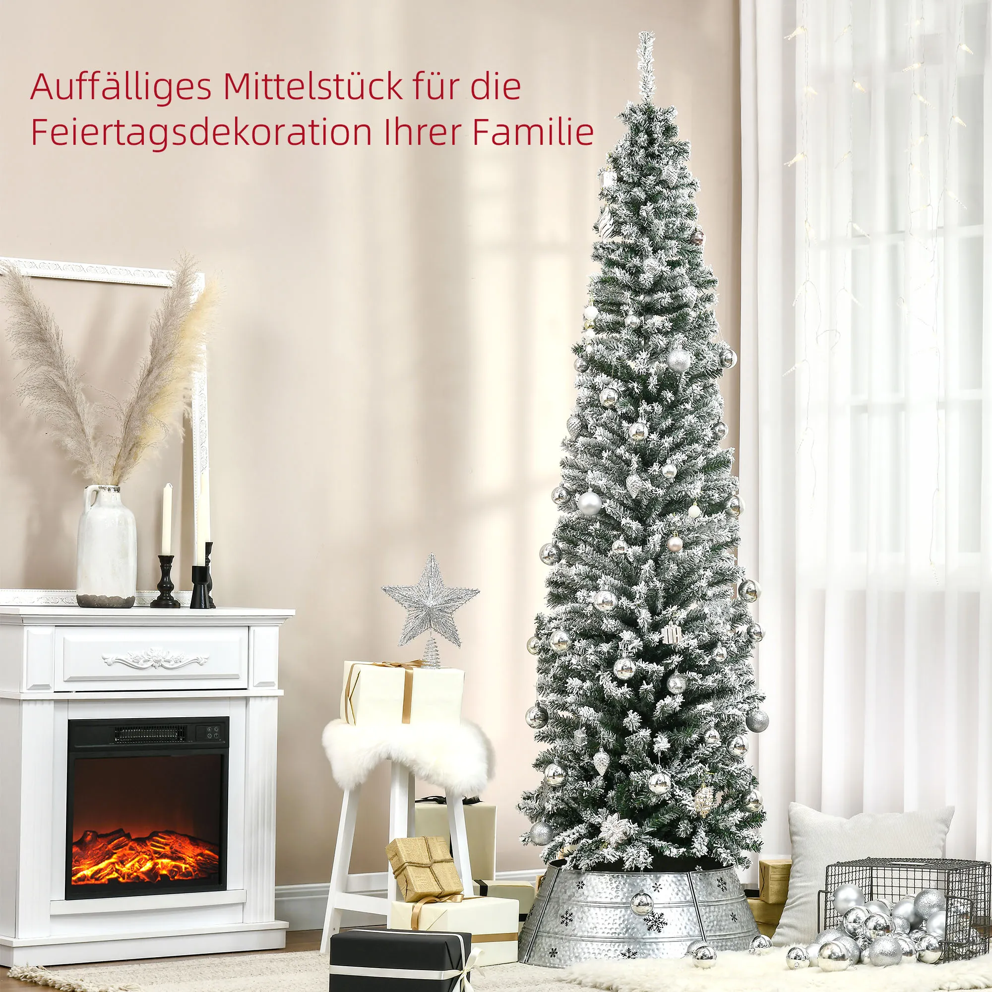 Künstlicher Weihnachtsbaum Bleistift Kiefer mit Schnee 180 cm Grün