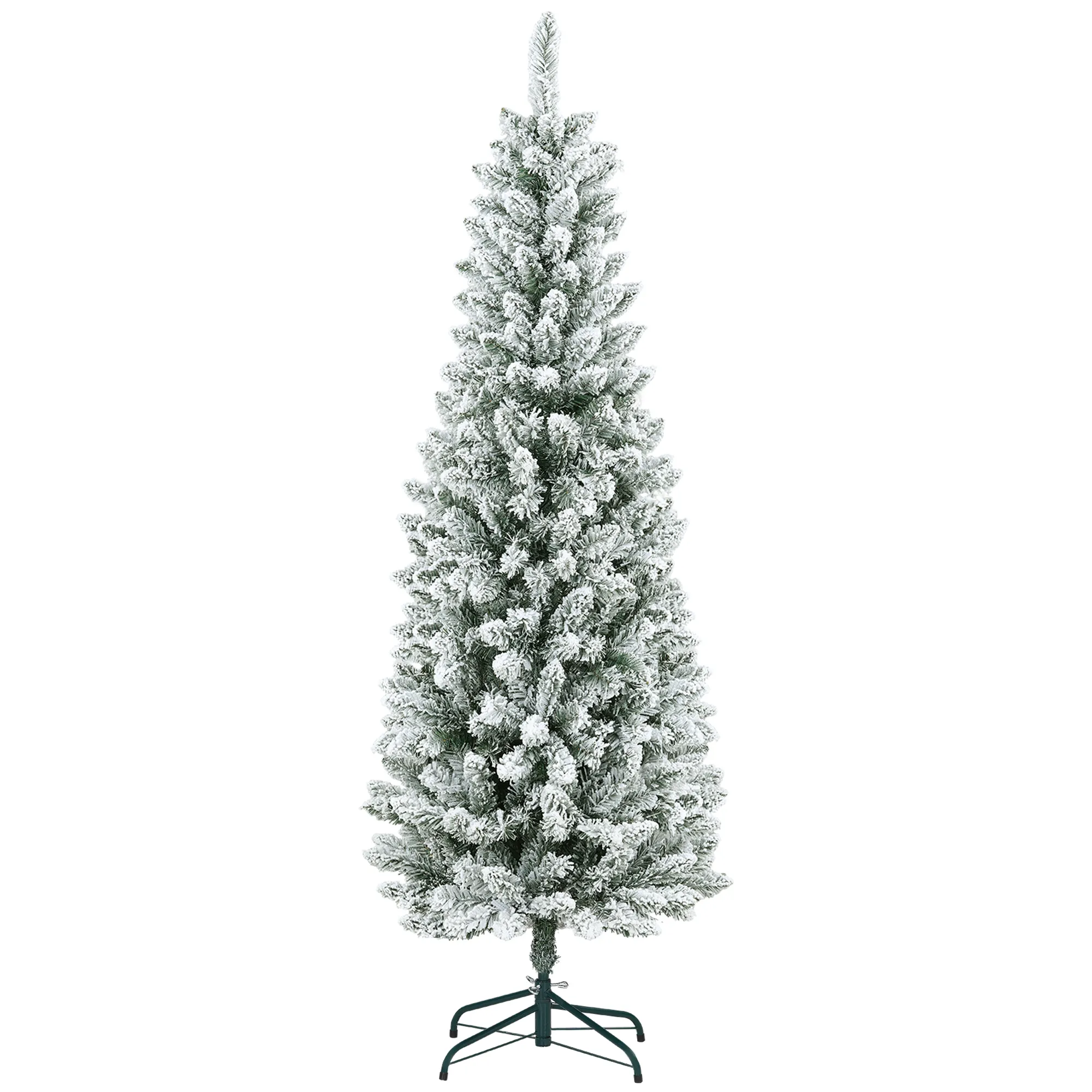 Künstlicher Weihnachtsbaum mit Kunstschnee, schlank, 183 cm, Grün