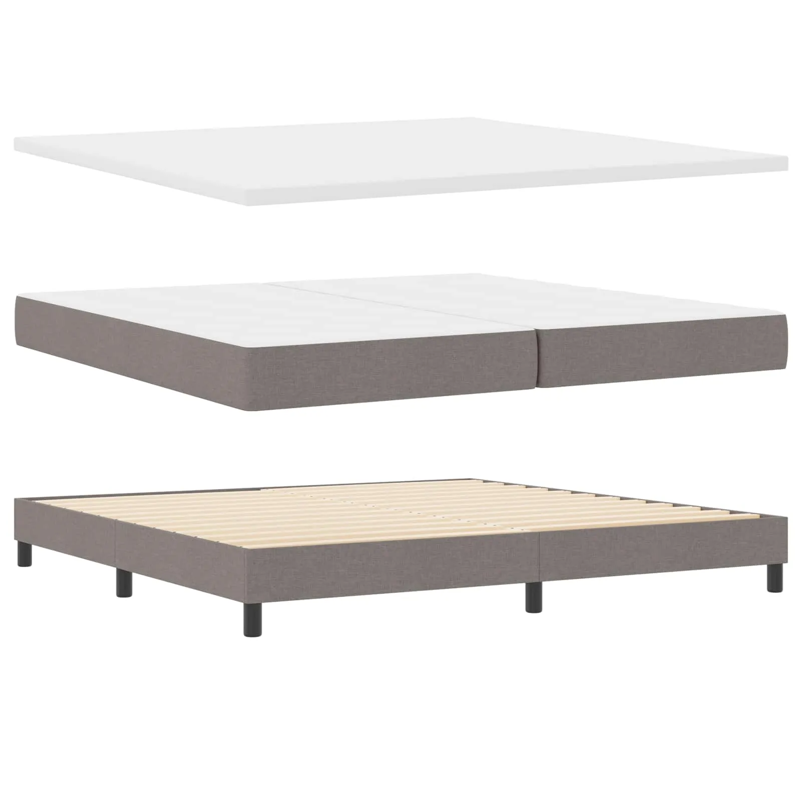 Boxspringbett 200x200 cm Massivholz Kiefer Polyester Taupe