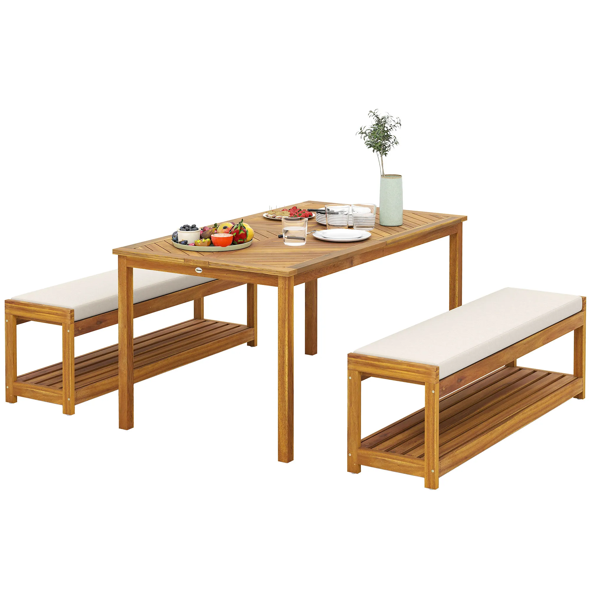 Gartentisch mit 2 Bänken 150x85x75 cm in Naturholz