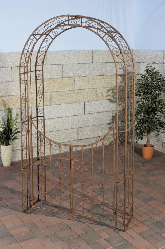 Rosenbogen mit Tor Sina 135x245x41.5 cm antik braun