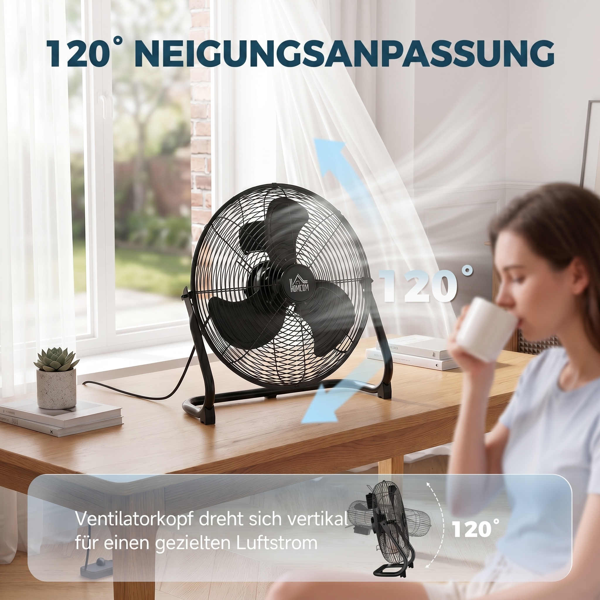 Elektrischer Tischventilator 39x18x39 cm in Schwarz