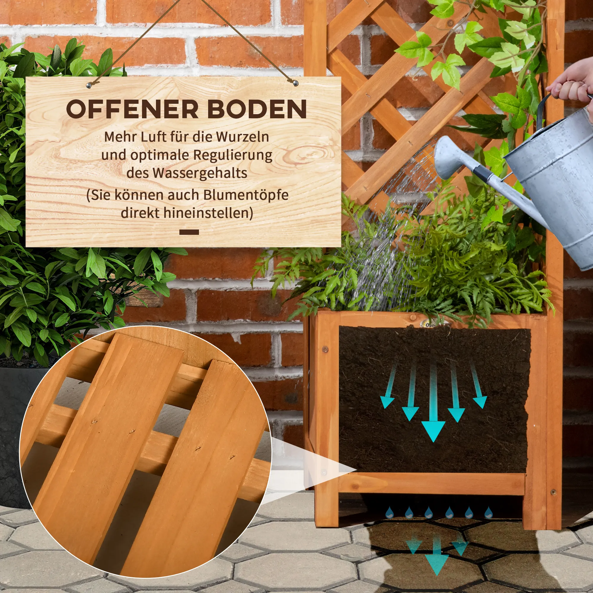 Blumenkasten mit Eckspalier 32L x 32B x 108H cm Braun