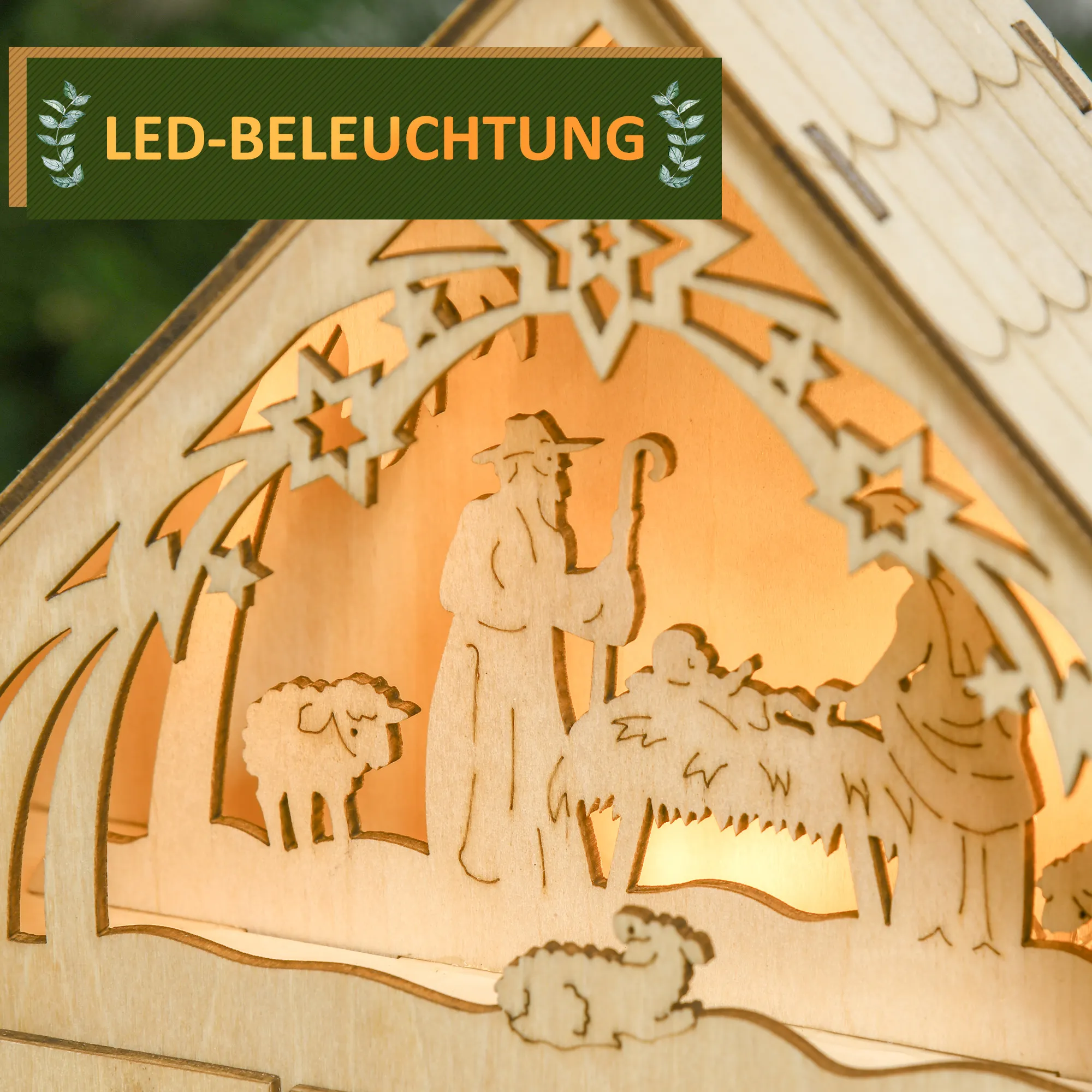 Adventskalender aus Sperrholz mit LED-Beleuchtung, Natur, 30 cm