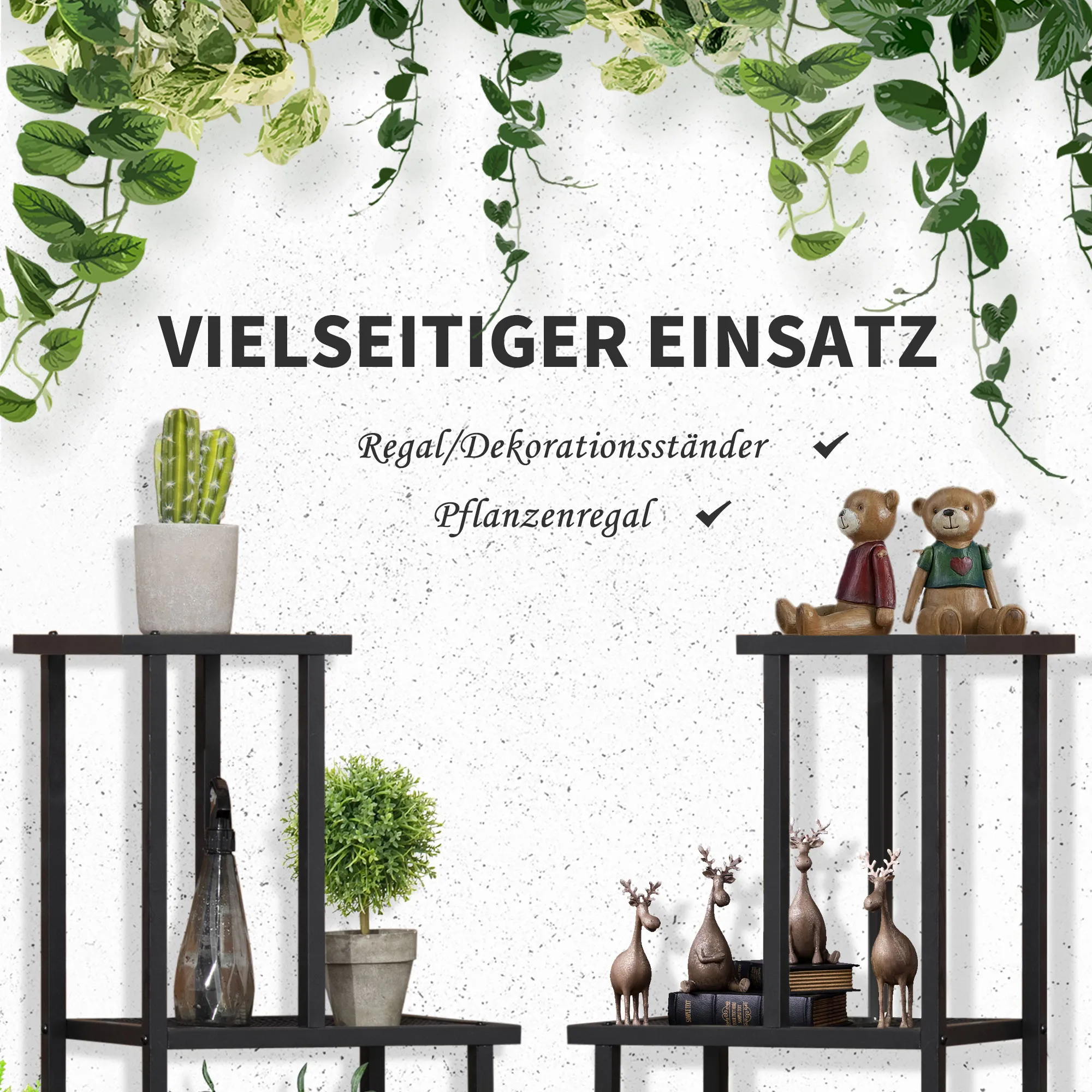 Pflanzenständer Schwarz 91L x 25B x 83H cm mit 4 Regalen