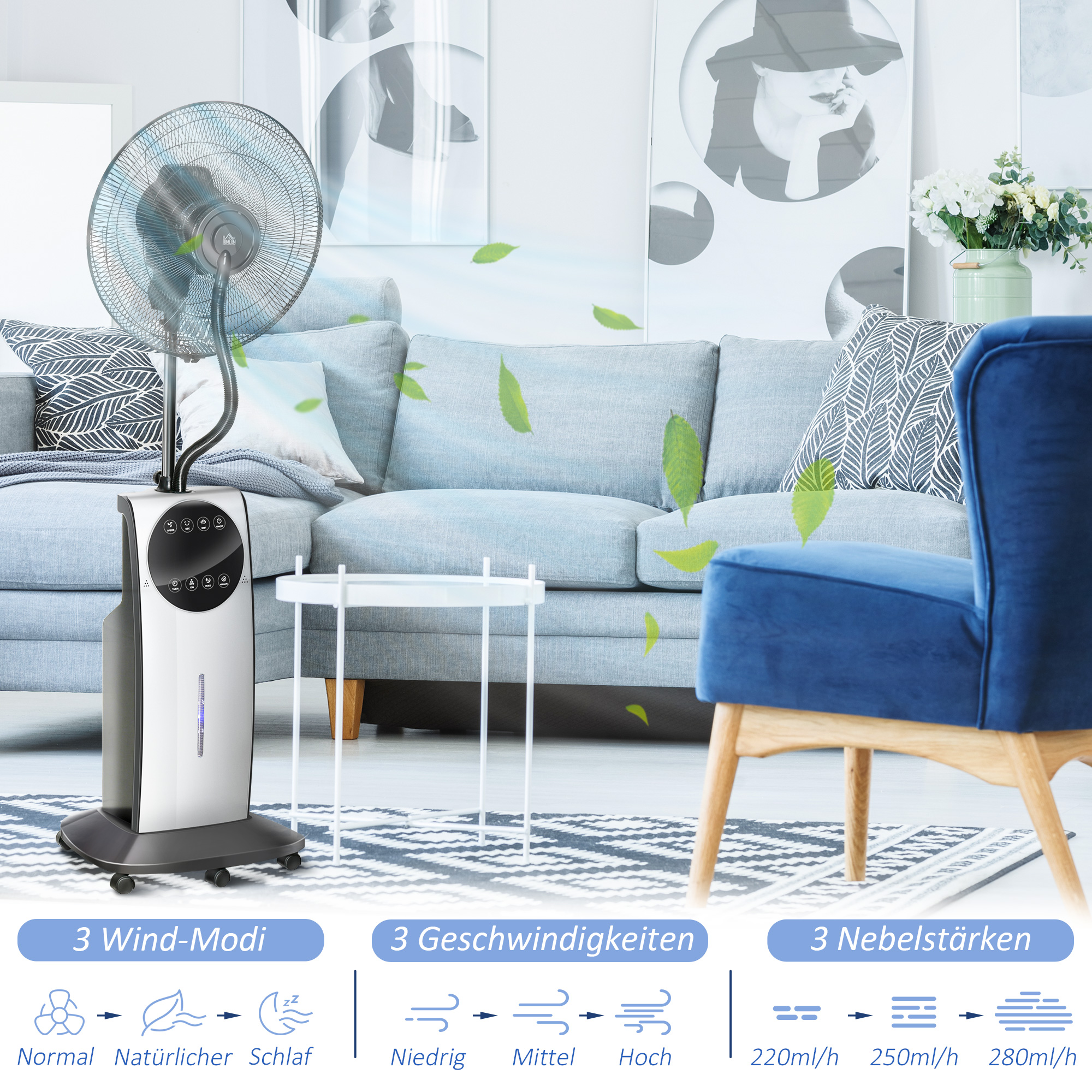 Standventilator mit Nebelfunktion 44,5 cm Schwarz