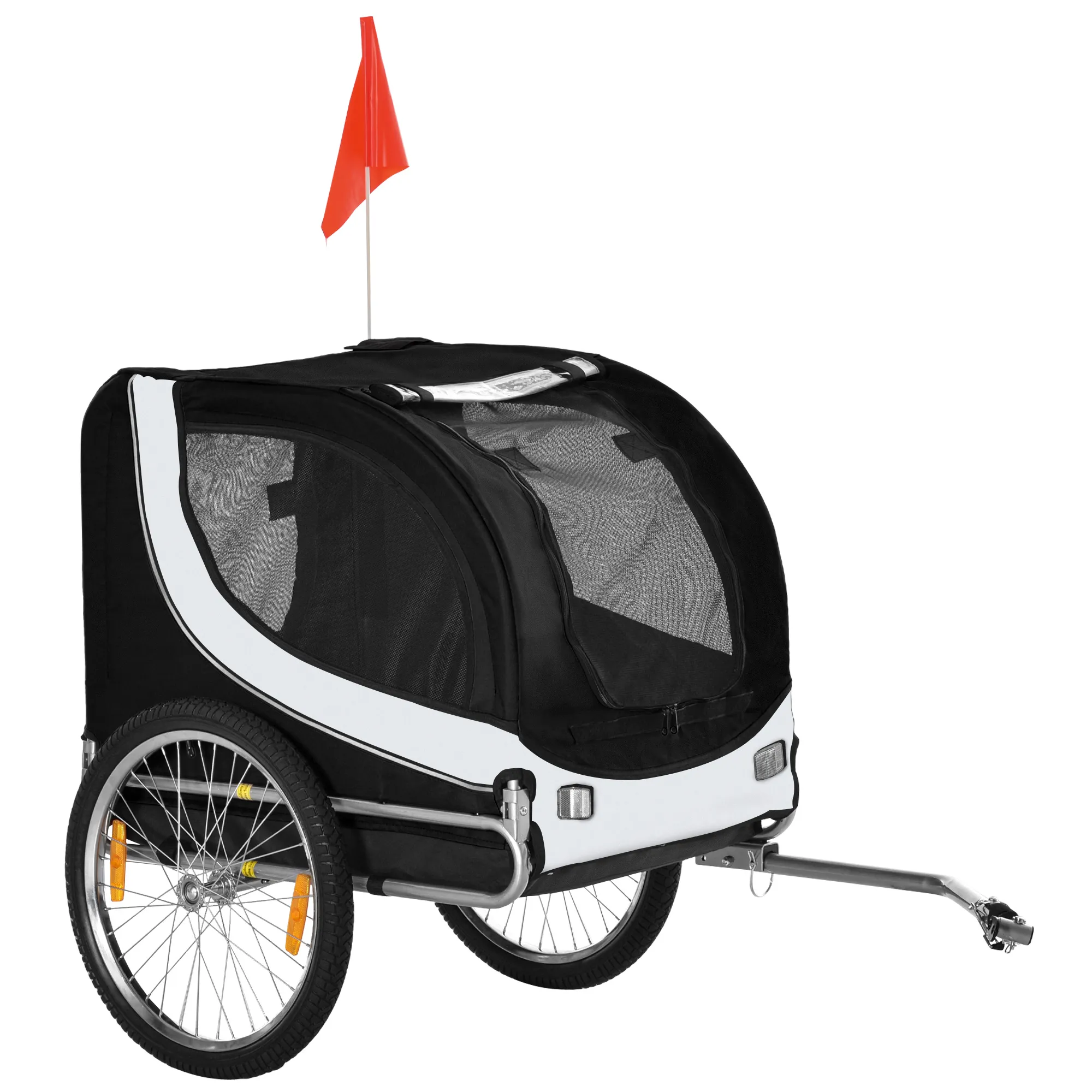 Hundeanhänger für Fahrrad bis 20kg mit Universalkupplung Weiß-Schwarz