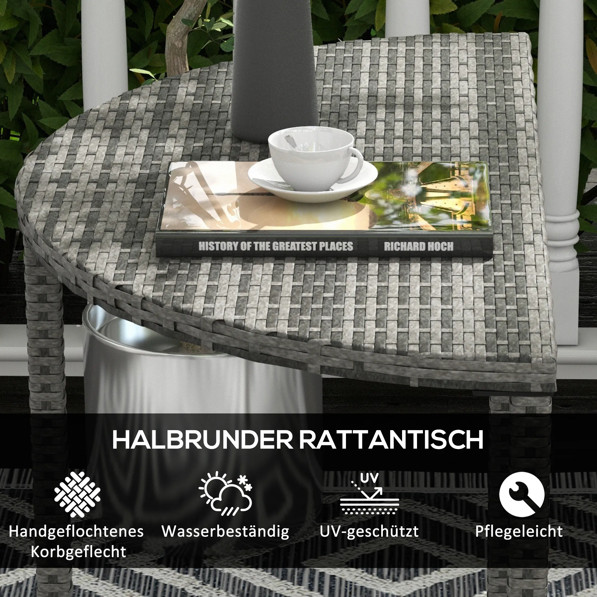 Balkontisch aus Polyrattan 100L x 50B x 74H cm in Grau