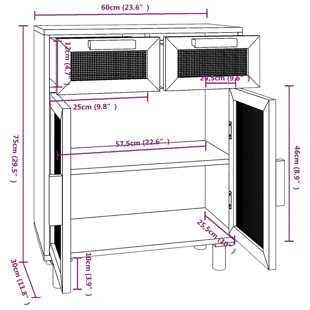 Praktisches Sideboard Schwarz 60 x 30 x 75 cm
