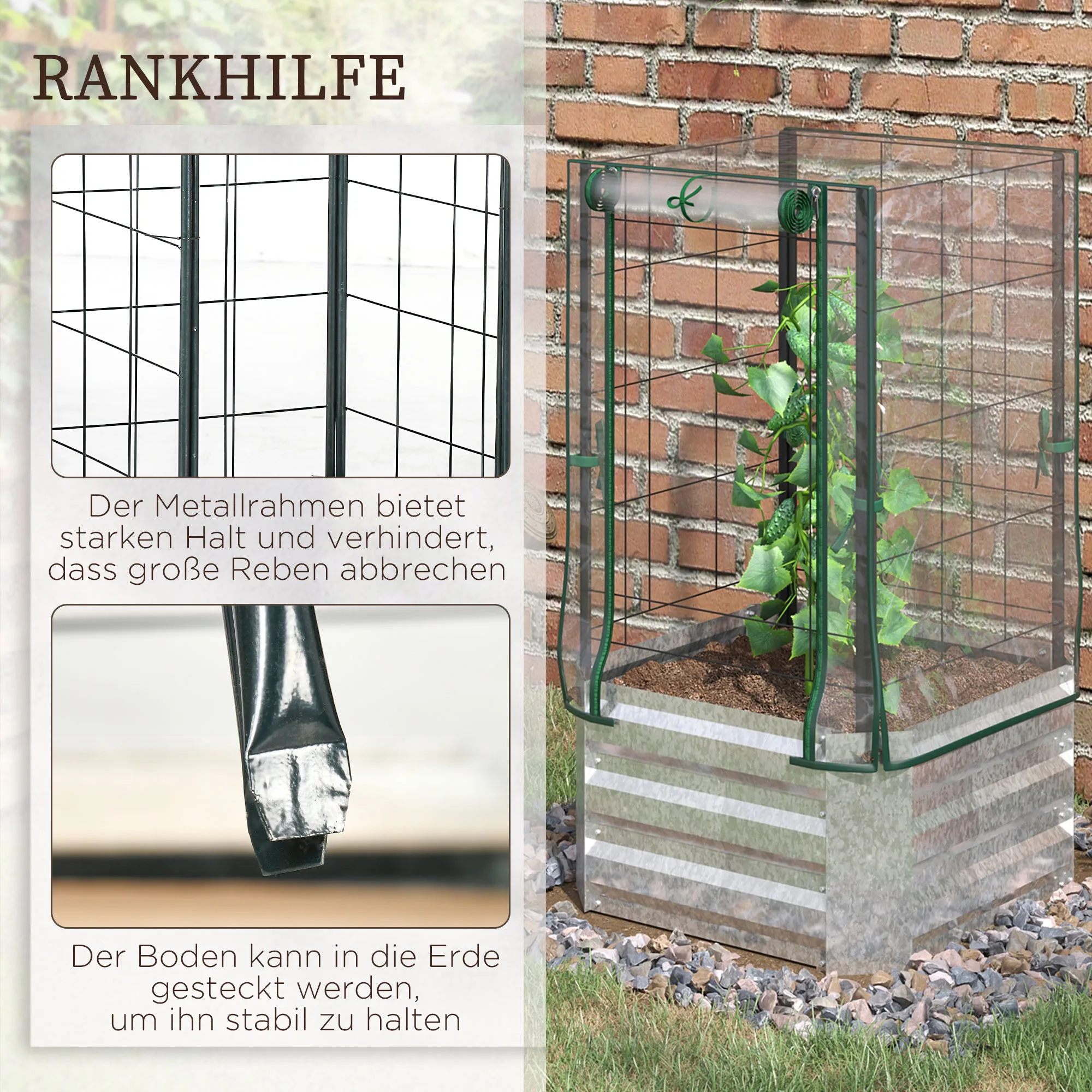 Pflanzkasten-Set 53L x 53B x 90H cm in Silber und Grün