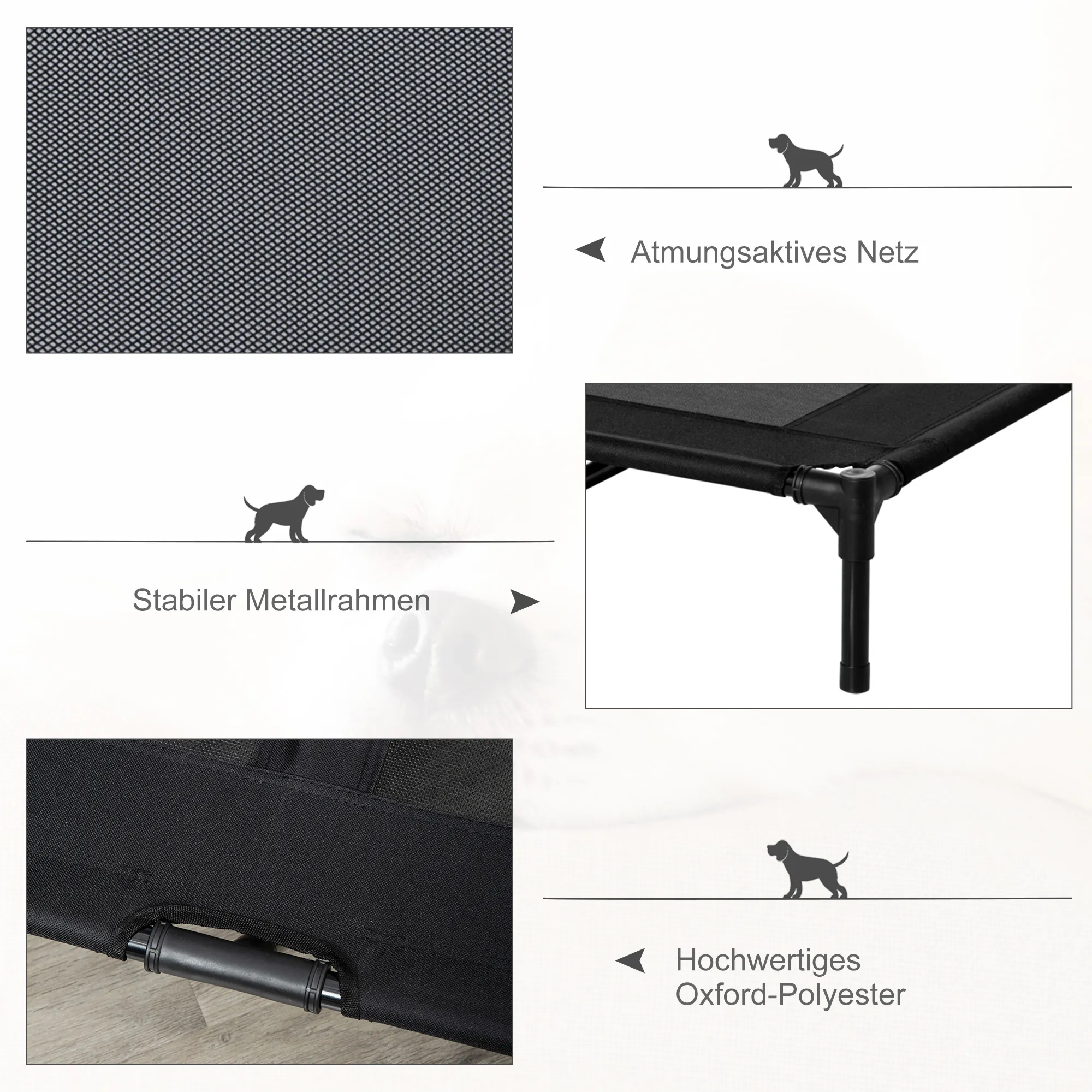 Hundebett Outdoor klappbar aus Oxford-Gewebe, 92x76x18 cm, Schwarz