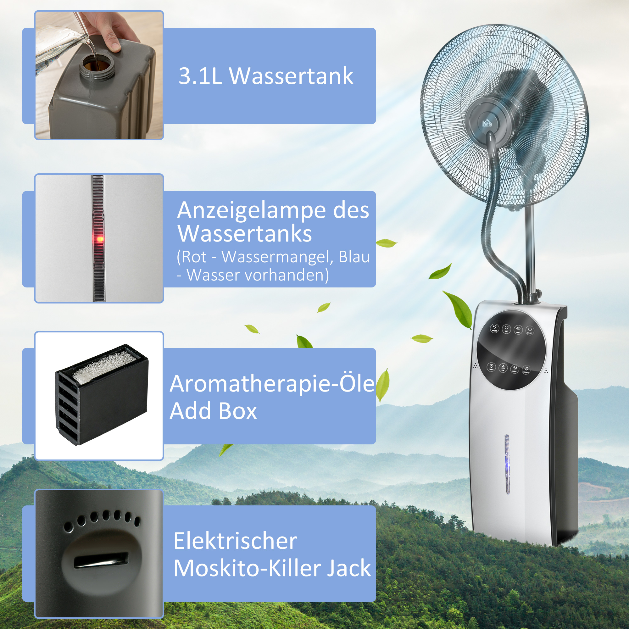 Standventilator mit Nebelfunktion 44,5 cm Schwarz