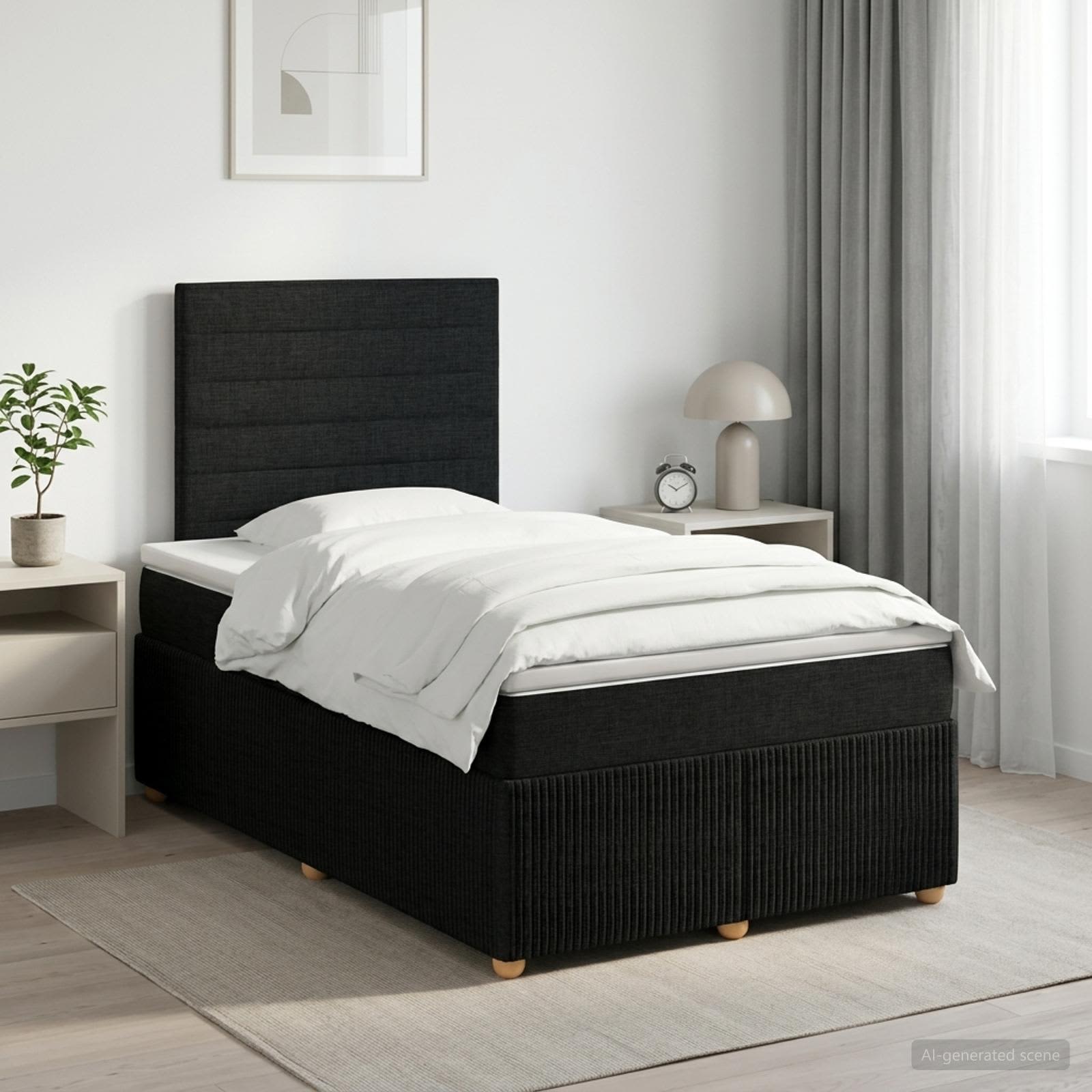 Boxspringbett 120x200 cm mit Taschenfederkern Matratze, Schwarz