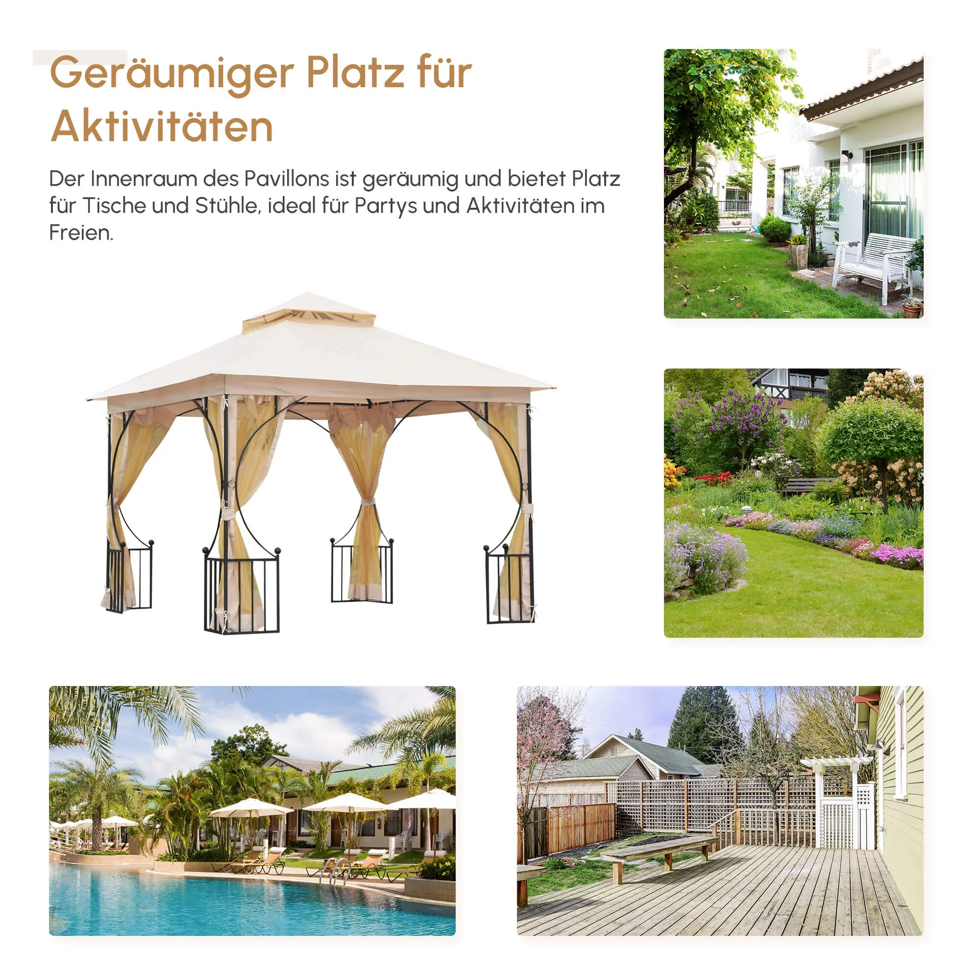 Luxuriöser Gartenpavillon 295x295x275 cm Beige+Schwarz