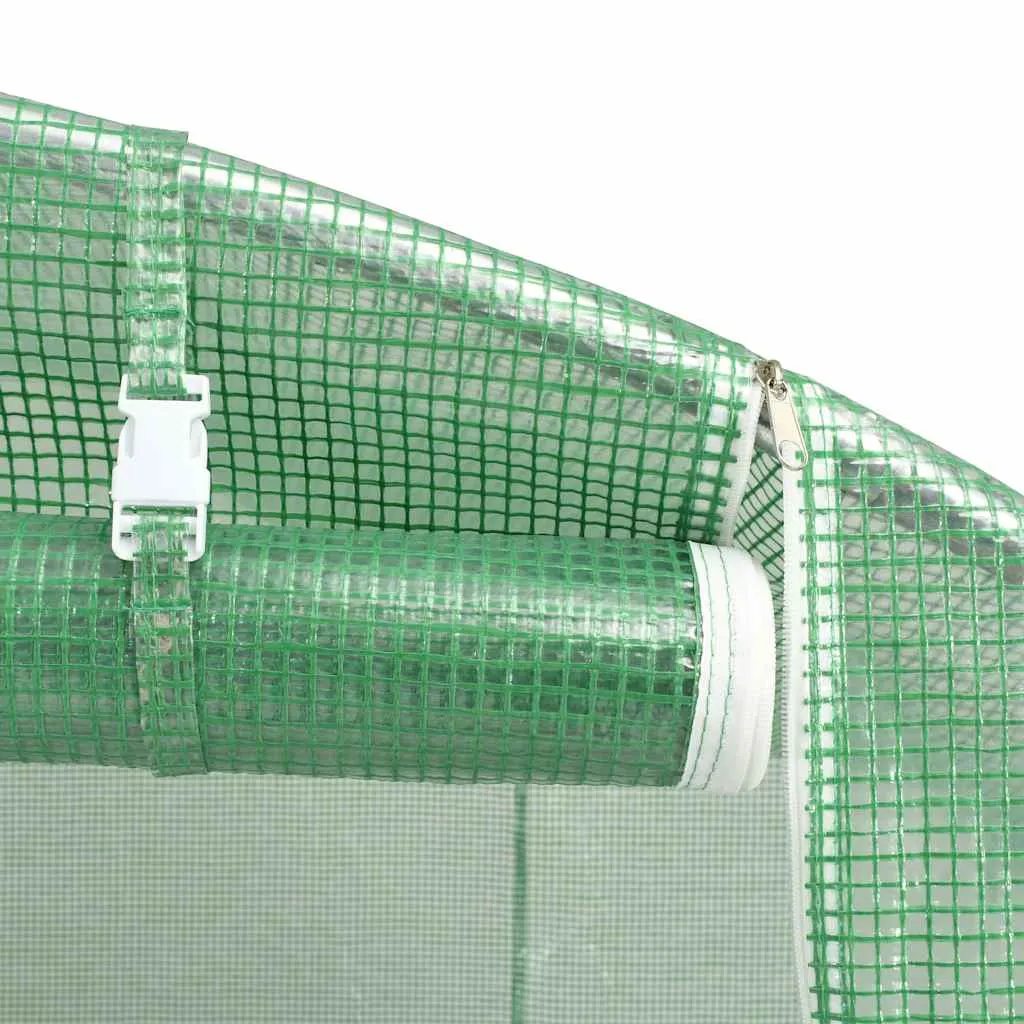 Gewächshaus 15x3x2 m Grün mit PE-Netzgewebe und verzinktem Stahlrahmen