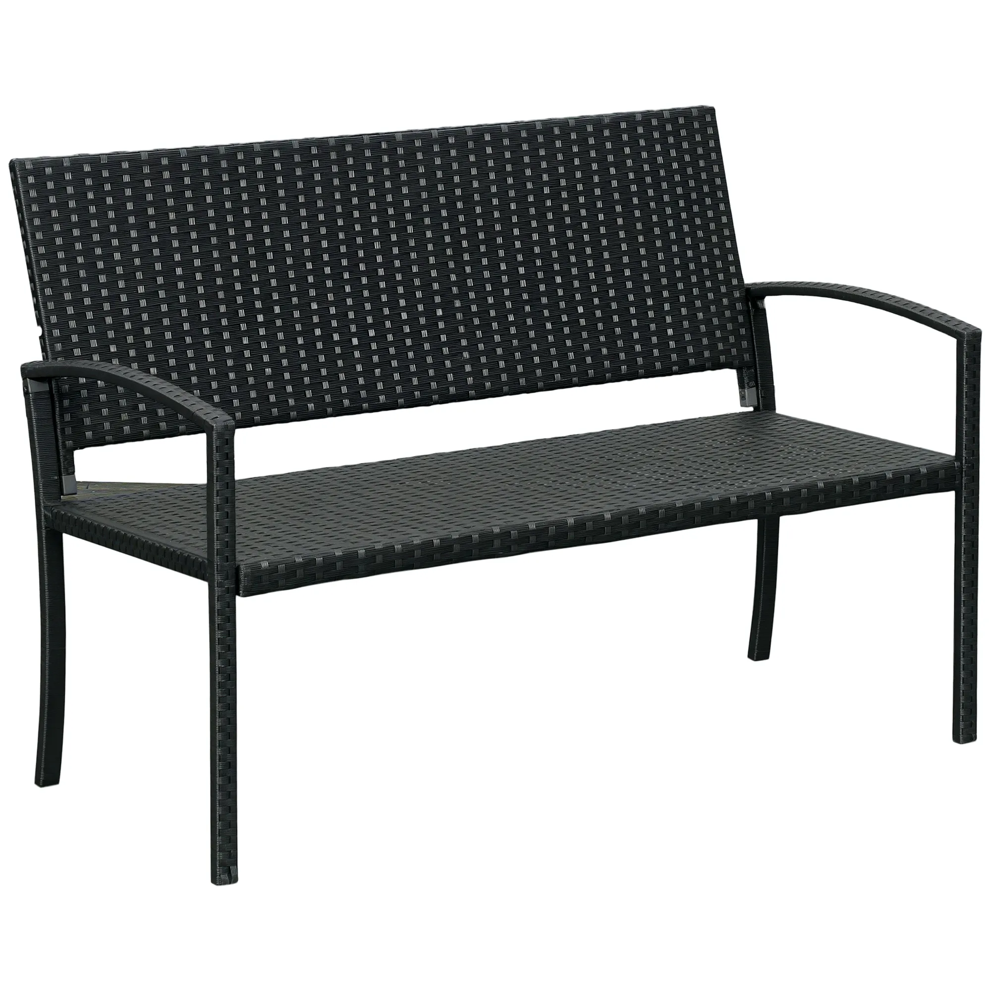 Gartenbank, in Rattanoptik, mit Stahlrahmen, für 2 Personen, Schwarz, 122 x 60 x 85cm