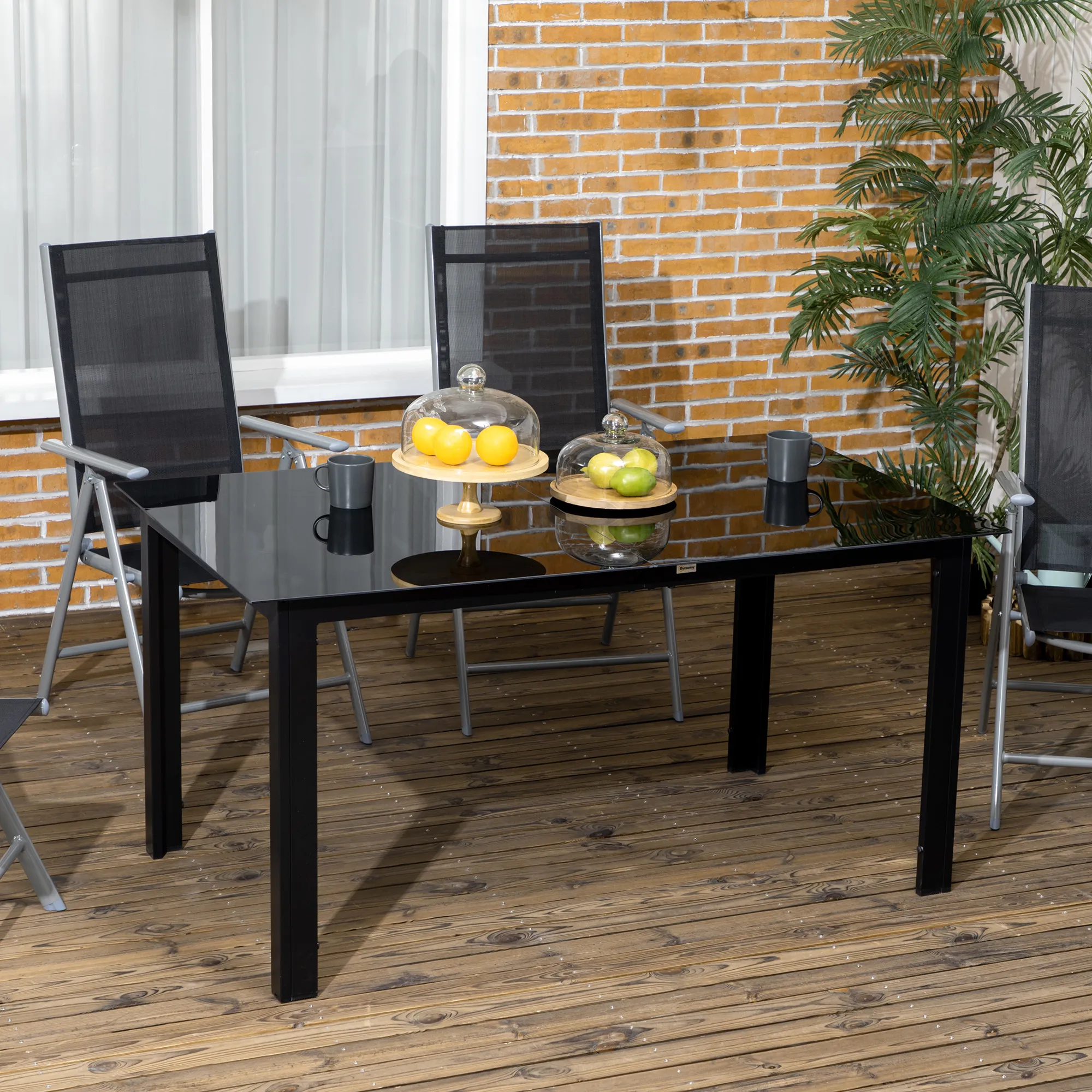 Gartentisch 150x90x74 cm Schwarz aus Aluminium und Glas