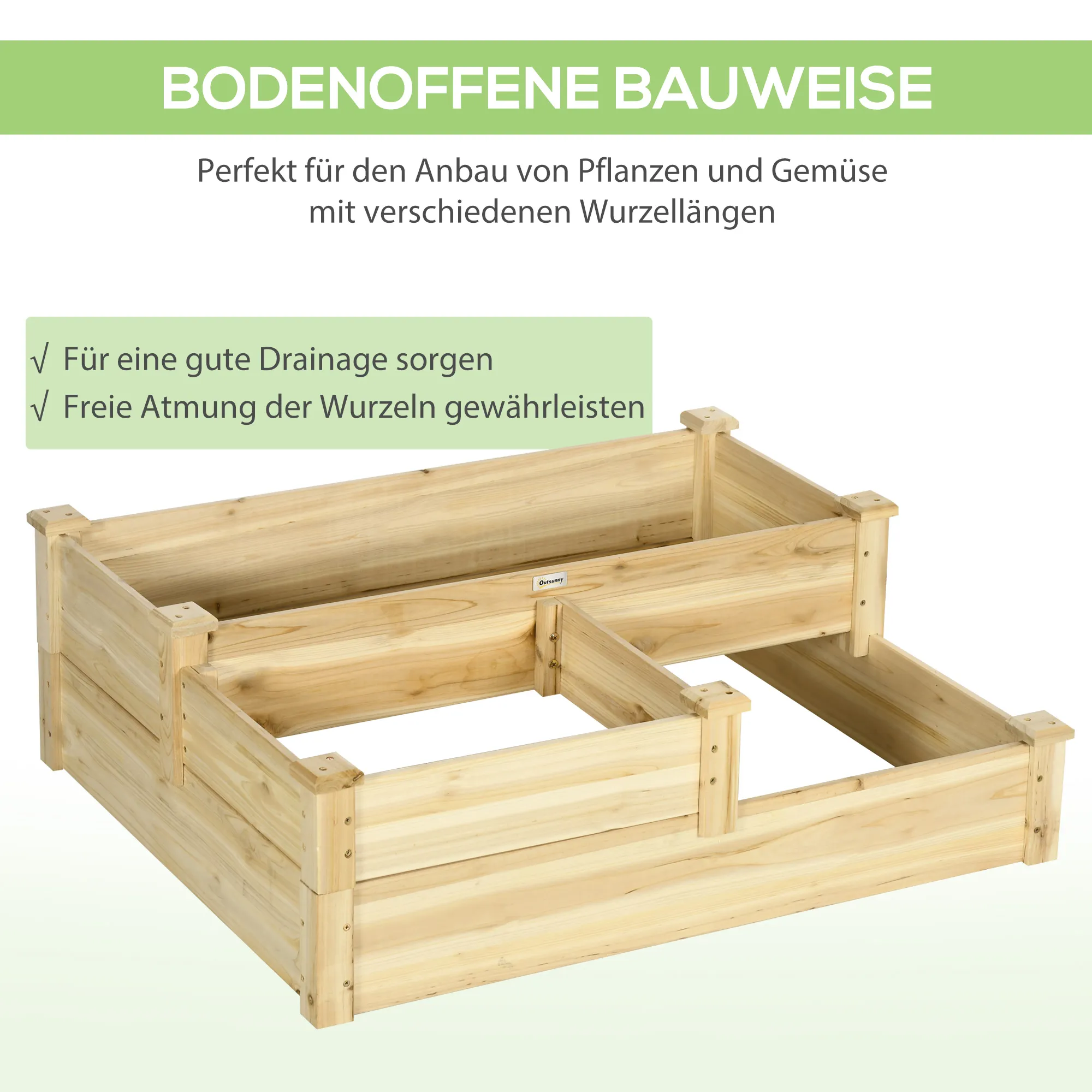 Hochbeet aus Tannenholz 108x88x36 cm, Natur