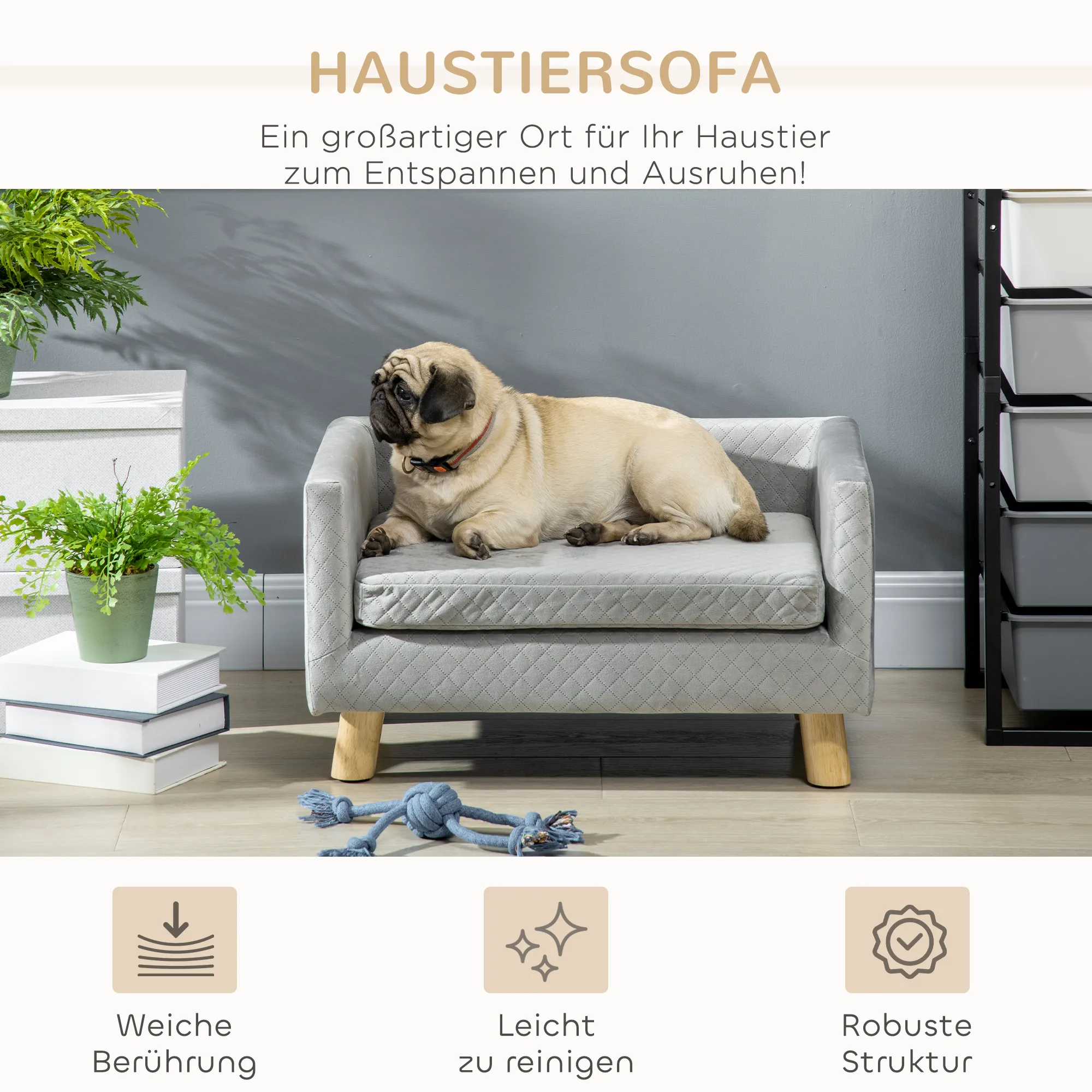 Hundesofa skandinavisches Design Samt-Touch Dunkelgrau 64x45x36 cm