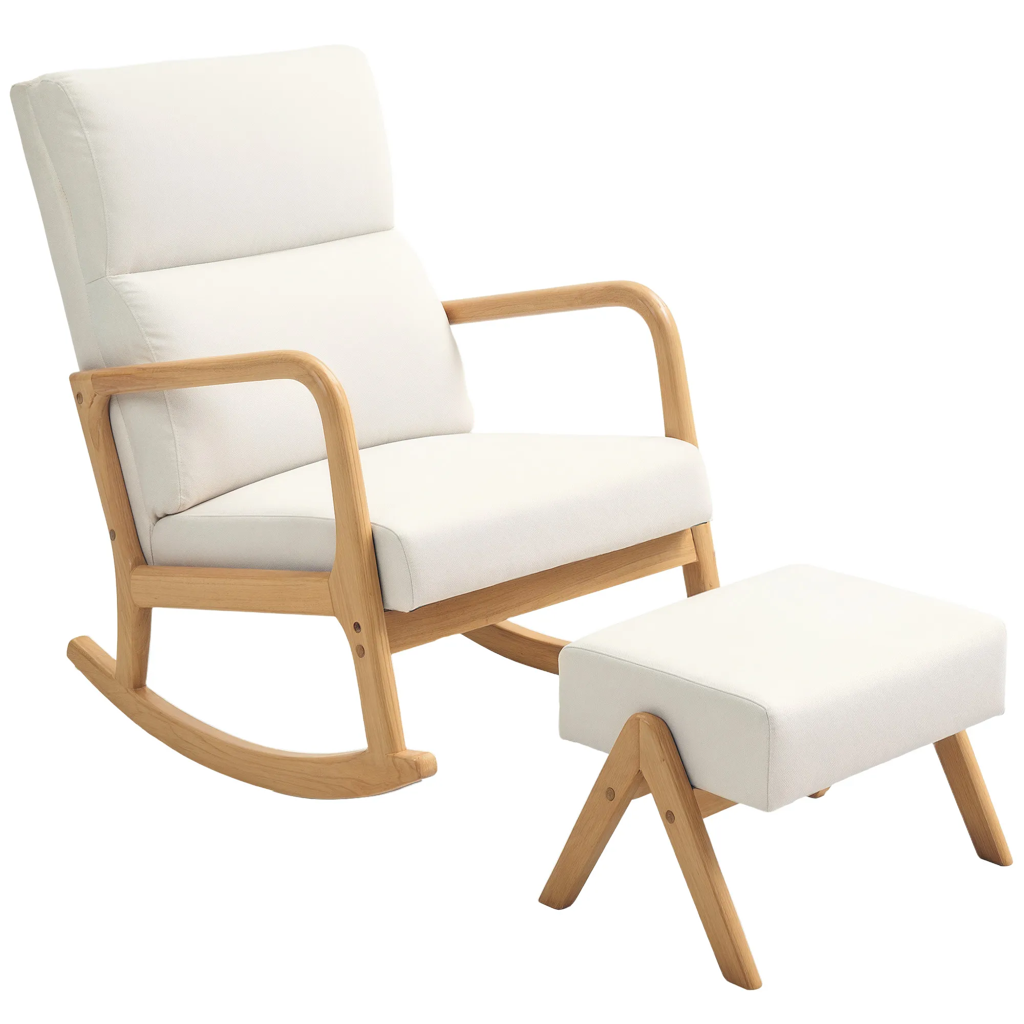 Schaukelstuhl Cremeweiß 65B x 96T x 94,5H cm mit Hocker
