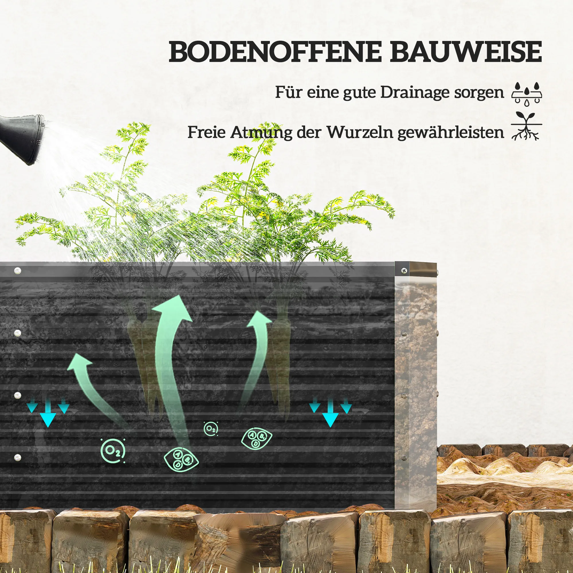 Hochbeet Grau 183L x 47B x 40H cm