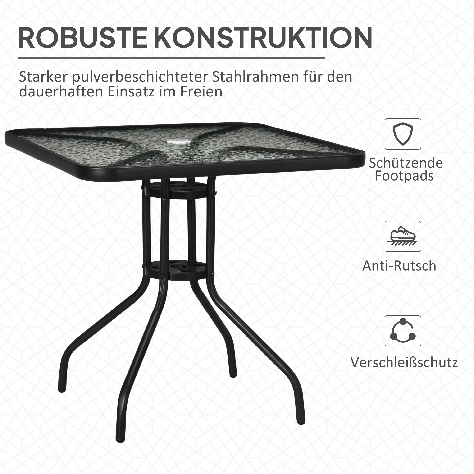 Wetterfester Gartentisch 76x76x72 cm in Schwarz