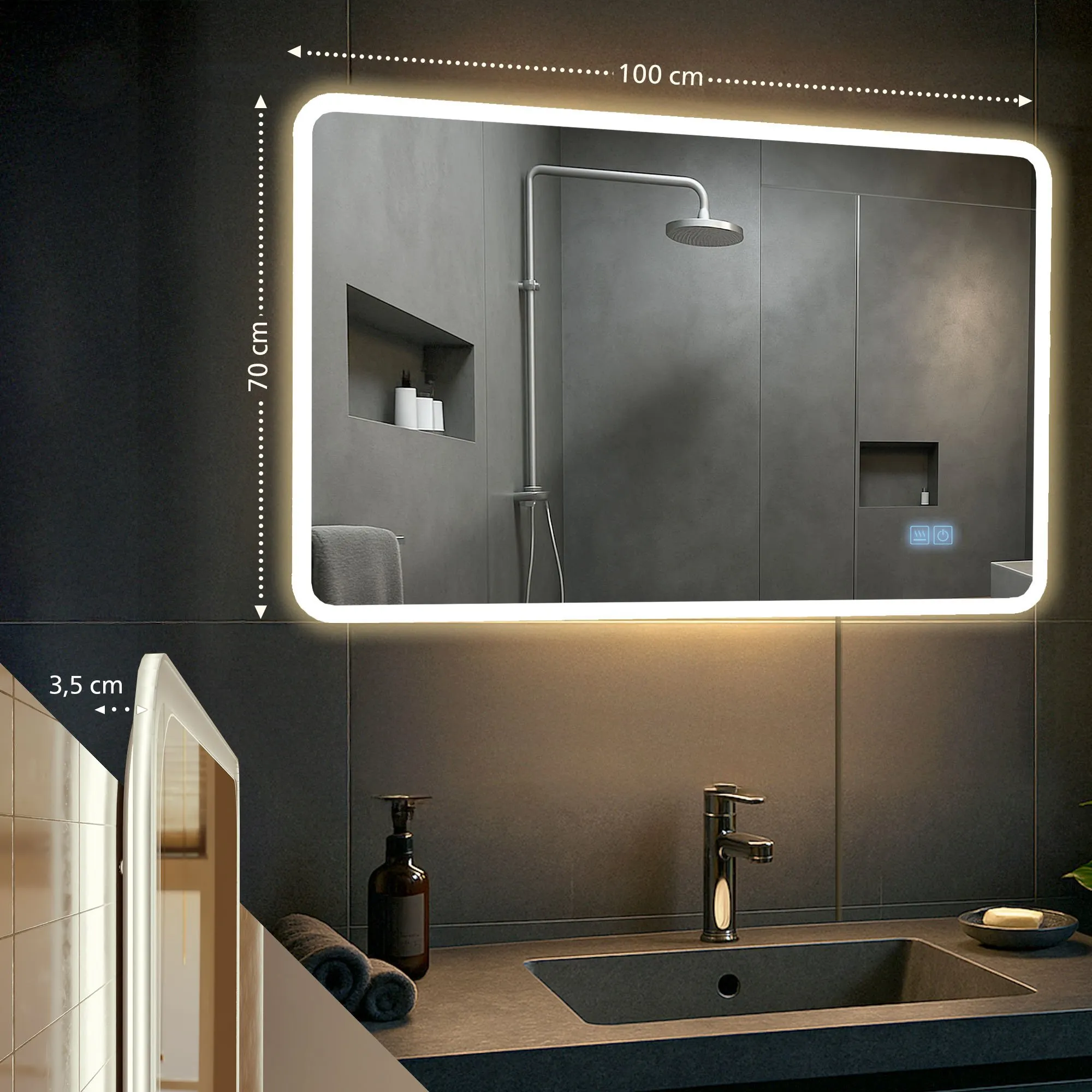 Badspiegel Jericho Bluetooth 100x70 cm Klarglas