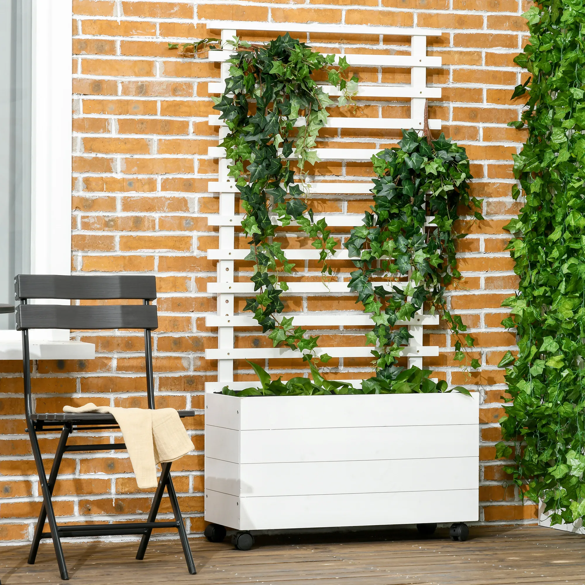 Blumenkasten mit Spalier 76L x 30B x 155H cm in Weiß