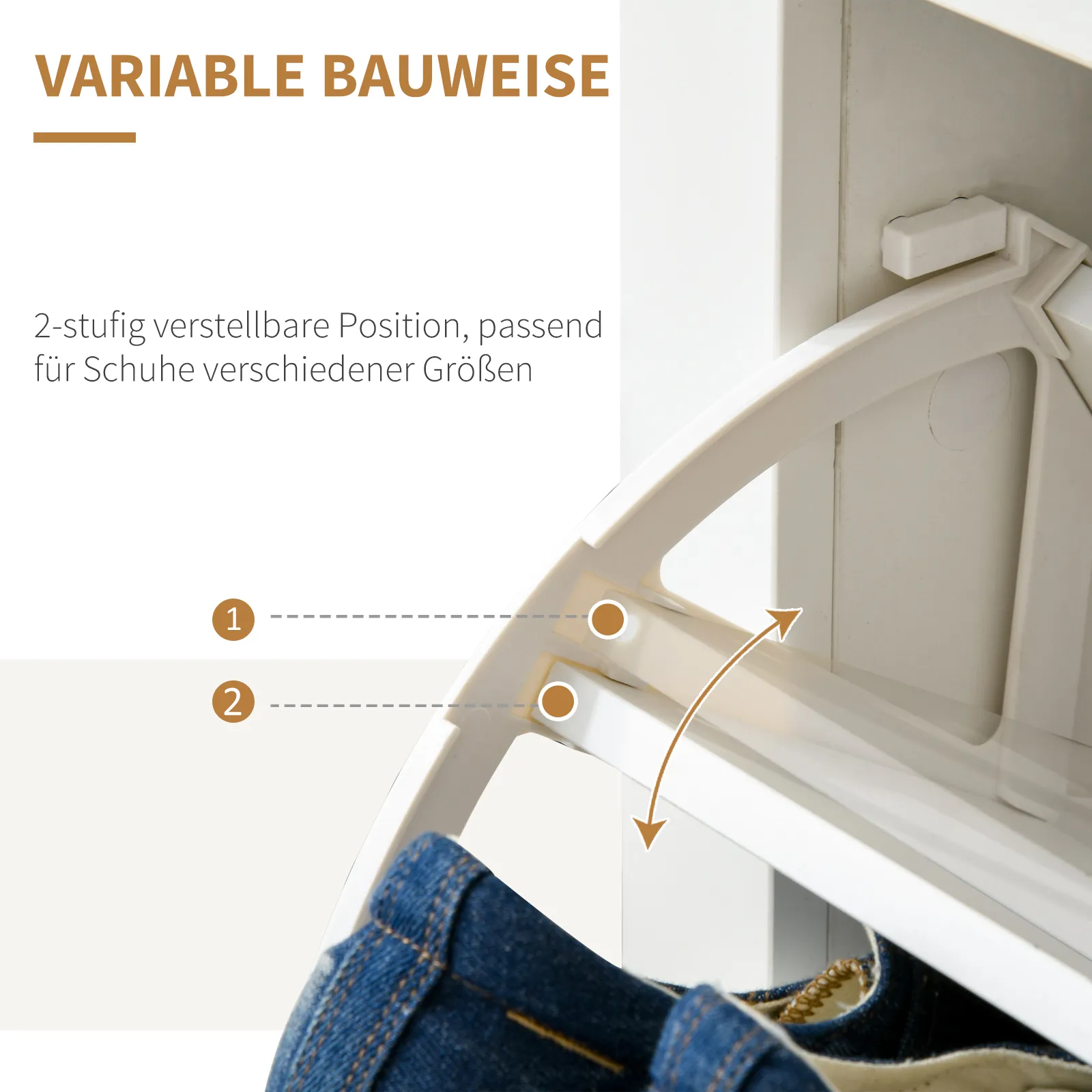 Schuhschrank Schruhregal Schuhaufbewahrung, 2 Fächer, 12 Paar Schuhe, 72 cm x 26 cm x 80 cm, Weiß + Braun