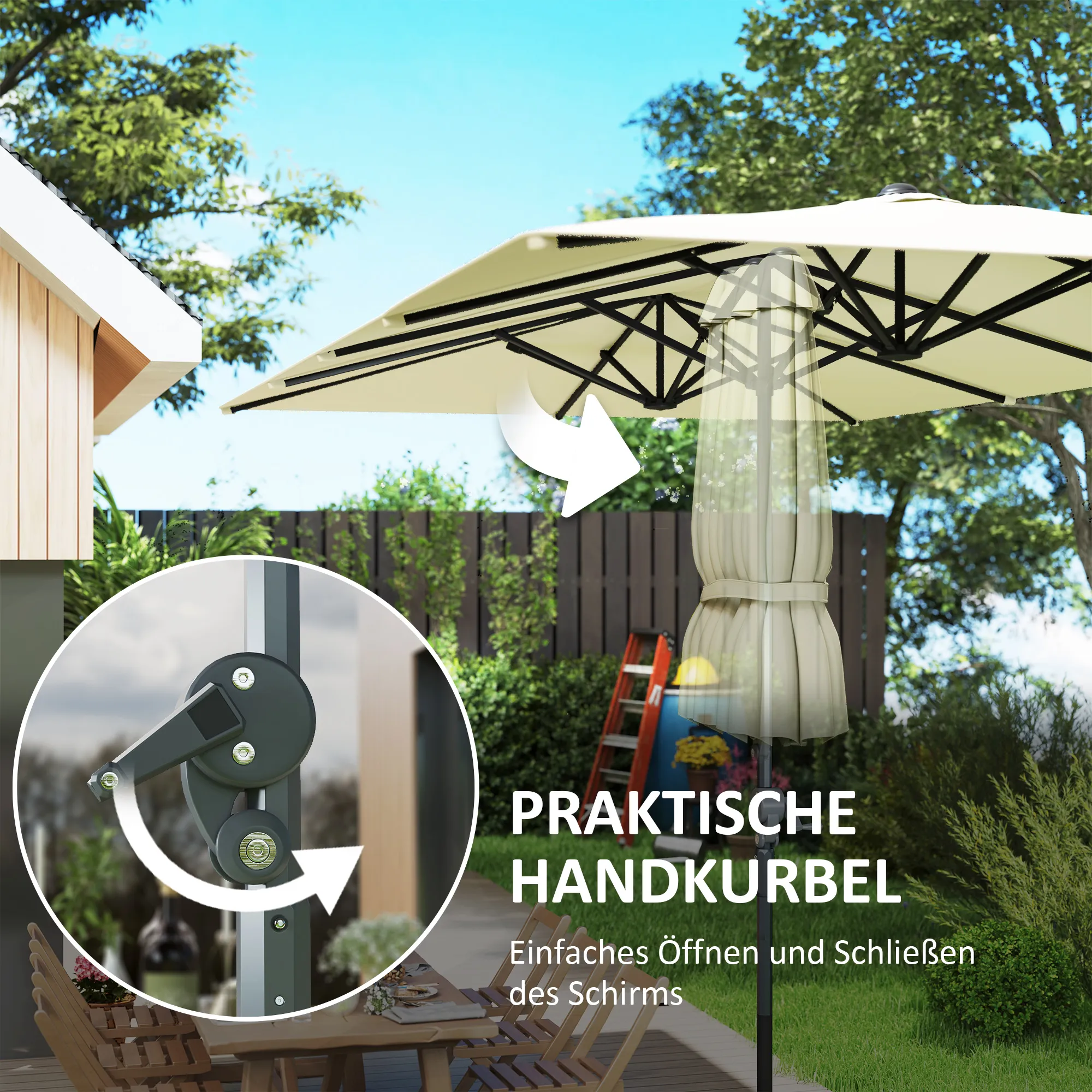 Doppelseitiger Doppelsonnenschirm 451x264 cm Cremeweiß+Dunkelgrau
