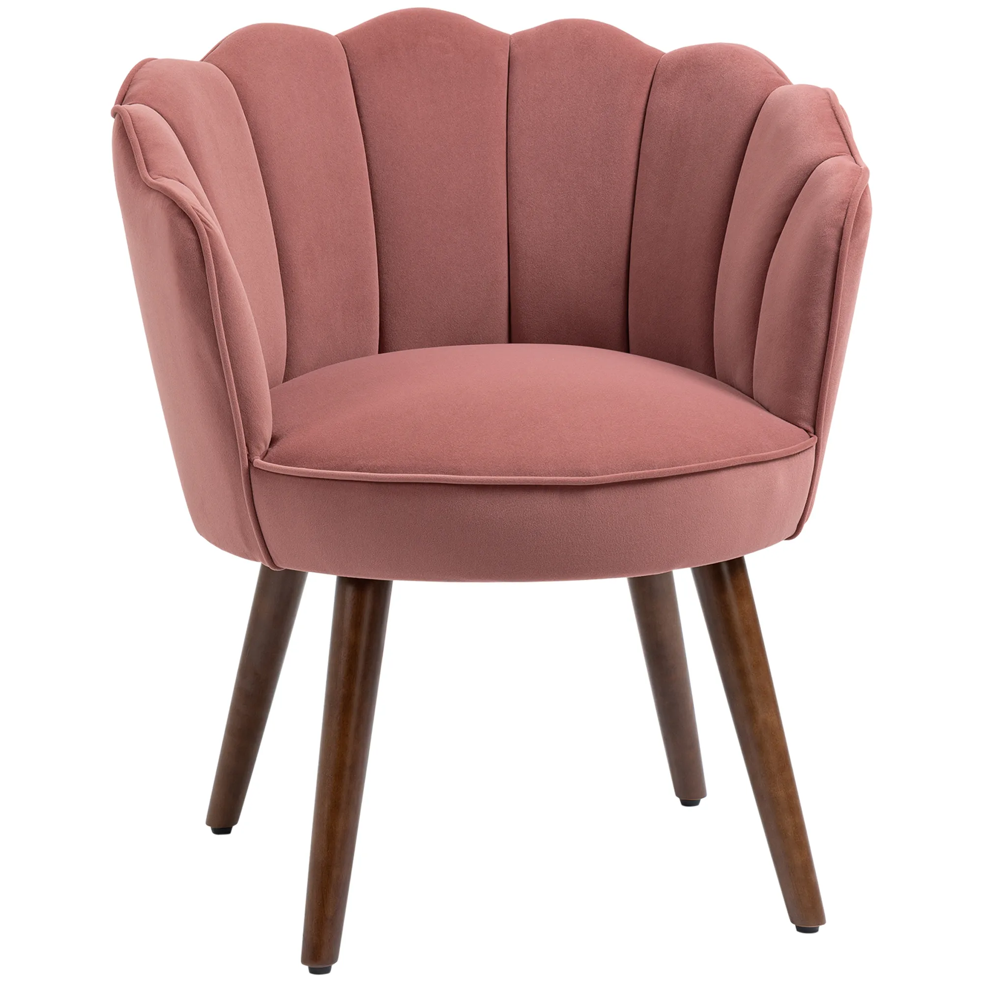 Sessel Wohnzimmer Loungesessel in Muschelform Relaxsessel mit Holzbeine, Polstersessel Lesesessel mit Samtoptik, Polsterstuhl für Schlafzimmer Rosa