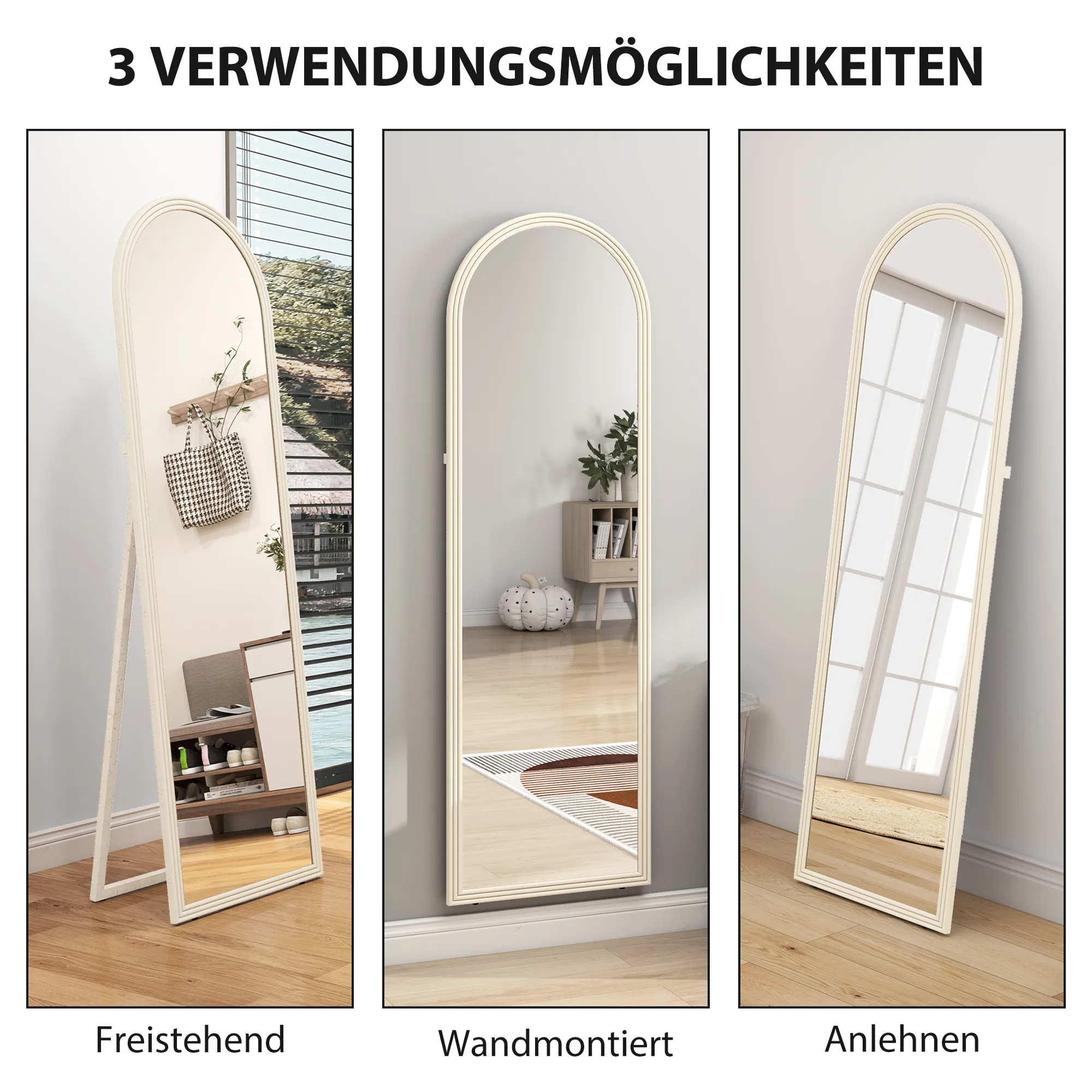 Bogenförmiger Standspiegel 50B x 3,7T x 160H cm in Weiß