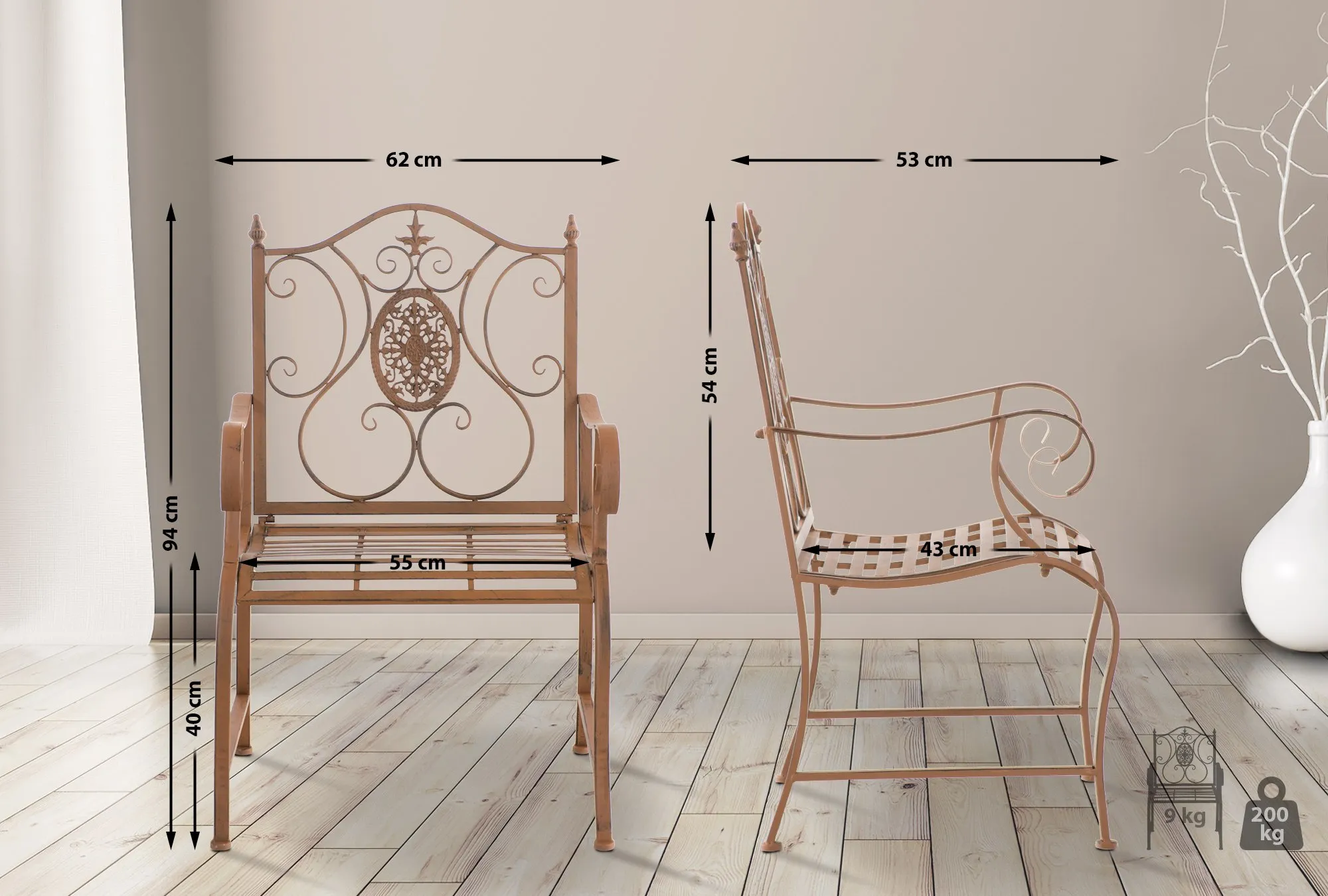 Gartenstühle Punjab 2er Set 94x62x53 cm antik braun