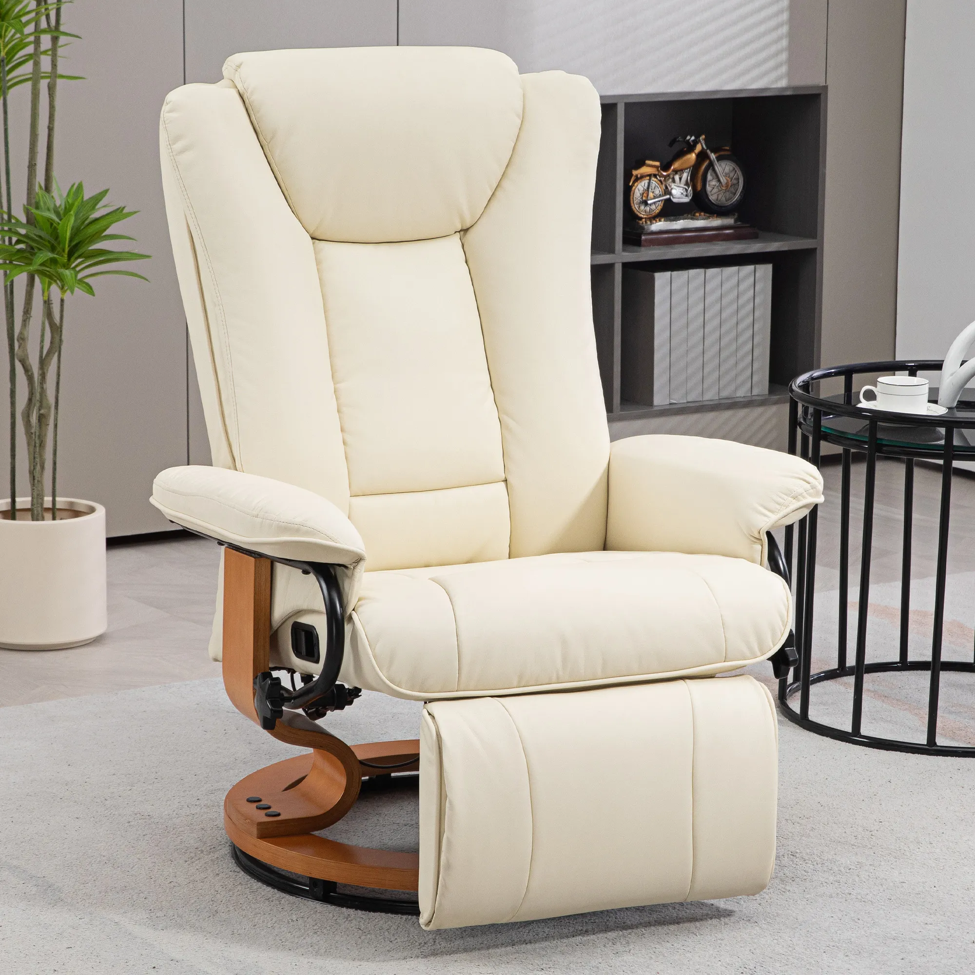 Relaxsessel mit Liegefunktion, drehbar, bis 150 kg, Kunstlederbezug, Stahlrahmen, Cremeweiß